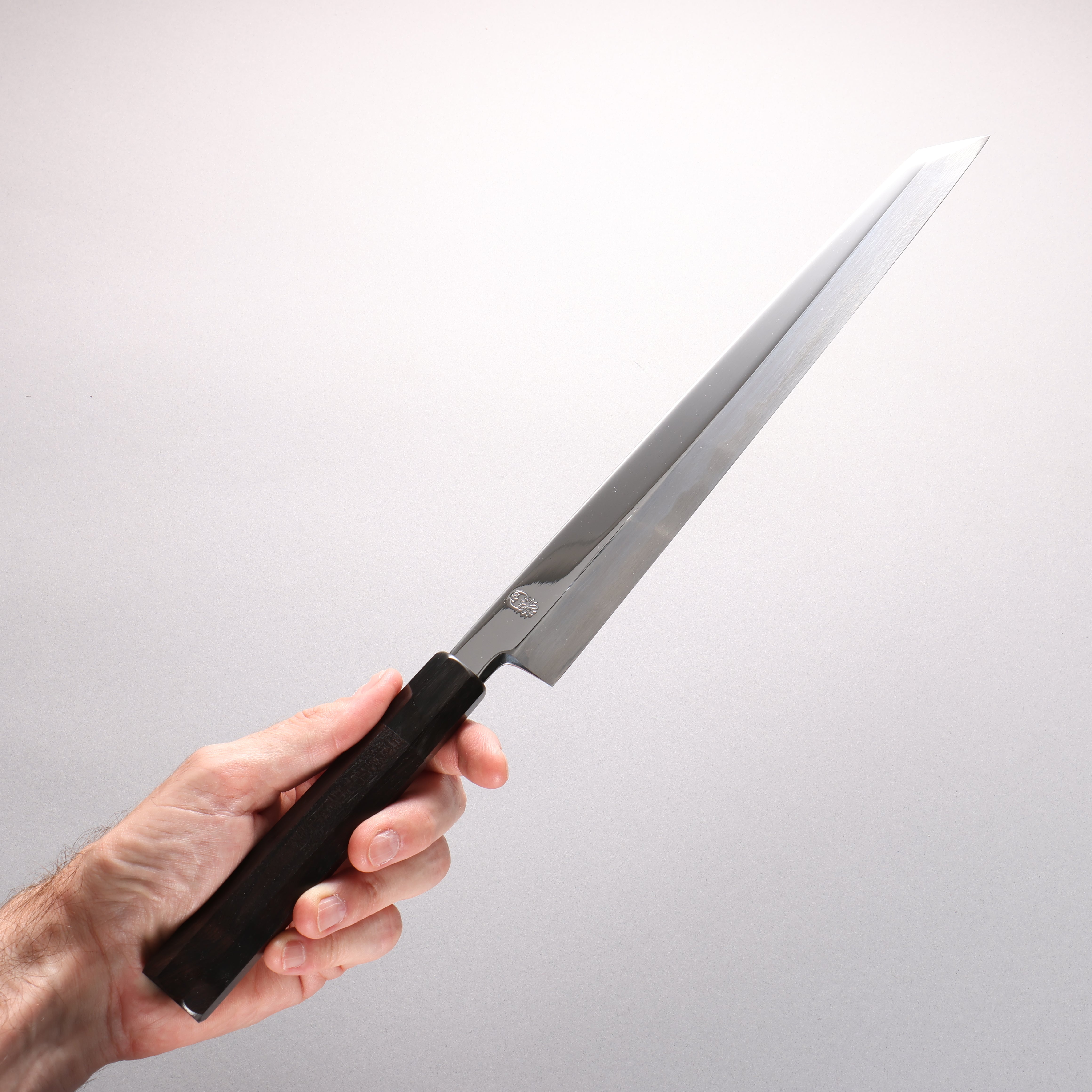重陽 青鋼一號 鏡面處理 切付柳刃 300mm 黑檀　(口輪：黑水牛角) 握把