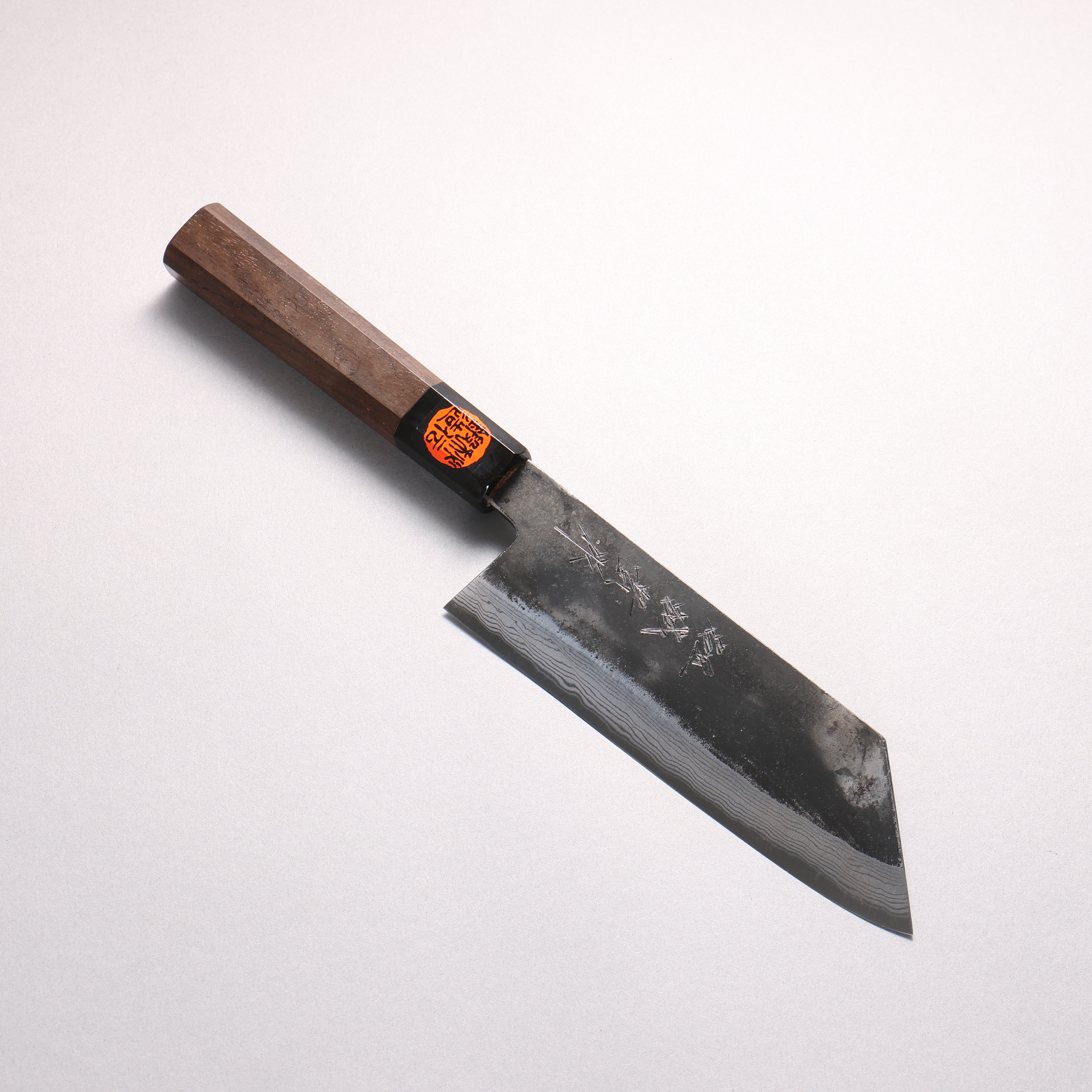田中 誠貴 鐵火 青鋼二號 黑打 大馬士革紋 菜切 165mm 核桃木 握把