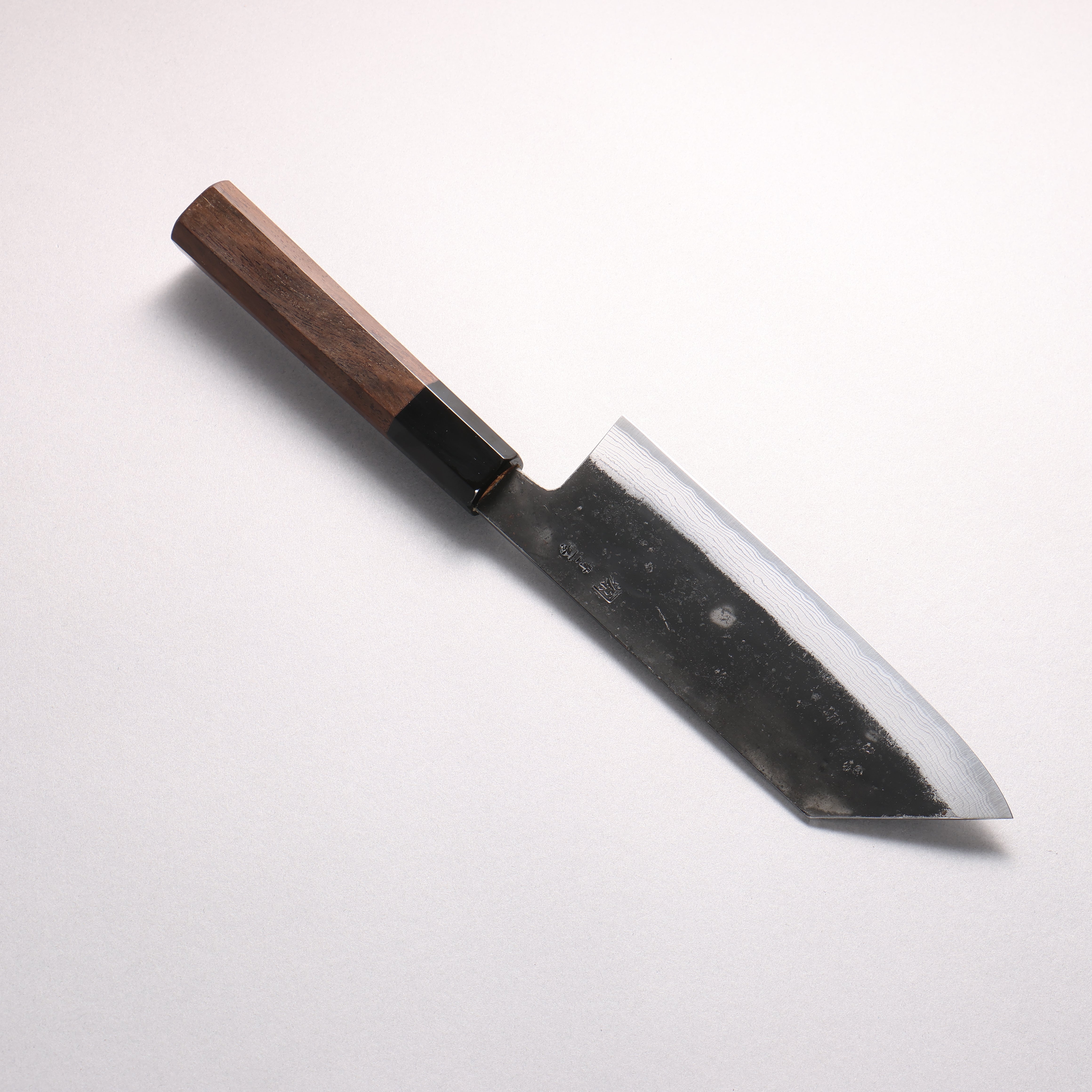 田中 誠貴 鐵火 青鋼二號 黑打 大馬士革紋 菜切 165mm 核桃木 握把
