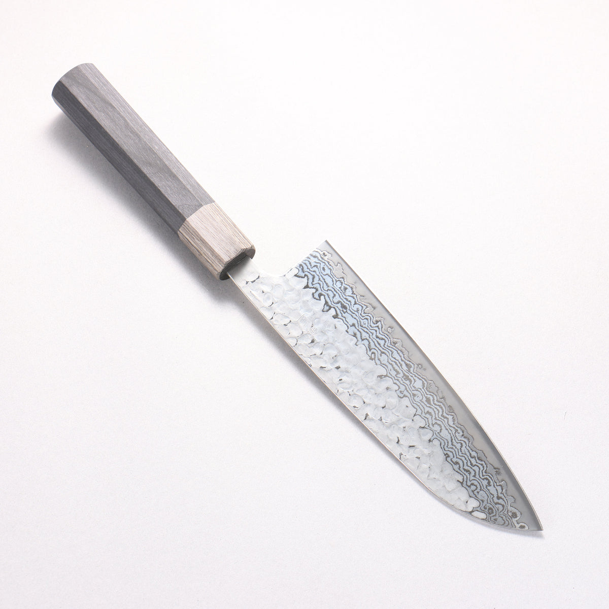 翁流 銀三鋼 鎚目 大馬士革紋 月白 三德刀 165mm 黑合成木 握把 - 清助刃物