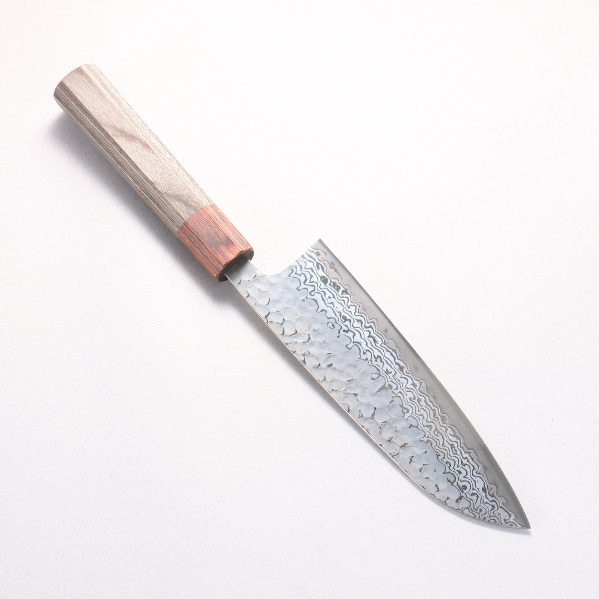 翁流 銀三鋼 鎚目 大馬士革紋 月白 三德刀 165mm 木炭膠合板 握把 - 清助刃物
