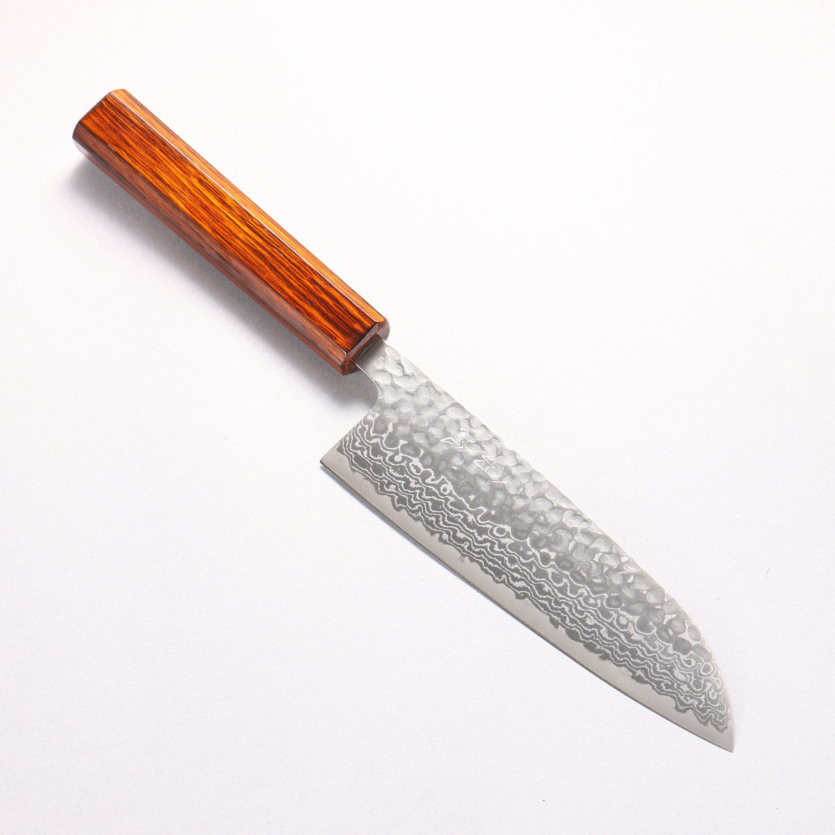翁流 銀三鋼 鎚目 大馬士革紋 三德刀 165mm 燒櫟木漆塗 握把 - 清助刃物