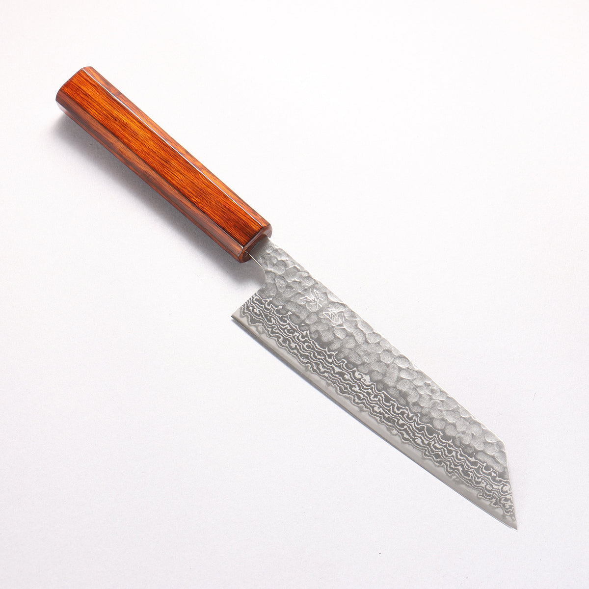 翁流 銀三鋼 鎚目 大馬士革紋 文化刀 170mm 燒櫟木漆塗 握把 - 清助刃物
