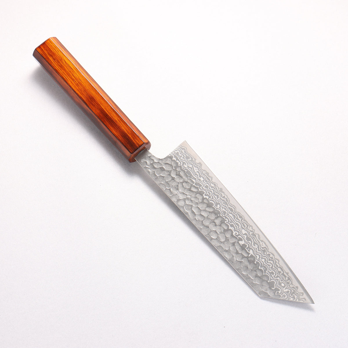 翁流 銀三鋼 鎚目 大馬士革紋 文化刀 170mm 燒櫟木漆塗 握把 - 清助刃物