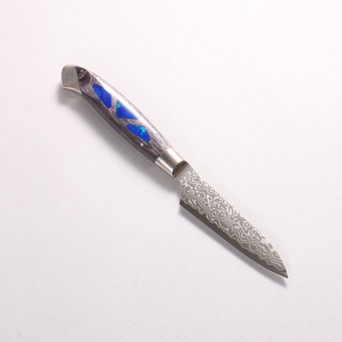 佳人 ZDP189 大馬士革紋 打磨處理 多用途小刀 95mm 穩定化木材（鑲嵌天然寶石） 握把