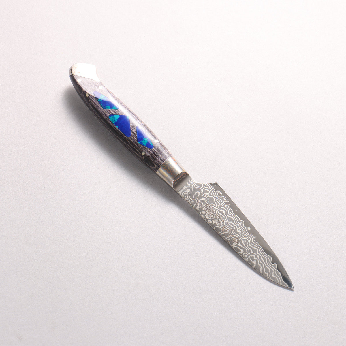 佳人 ZDP189 大馬士革紋 打磨處理 多用途小刀 95mm 穩定化木材（鑲嵌天然寶石） 握把