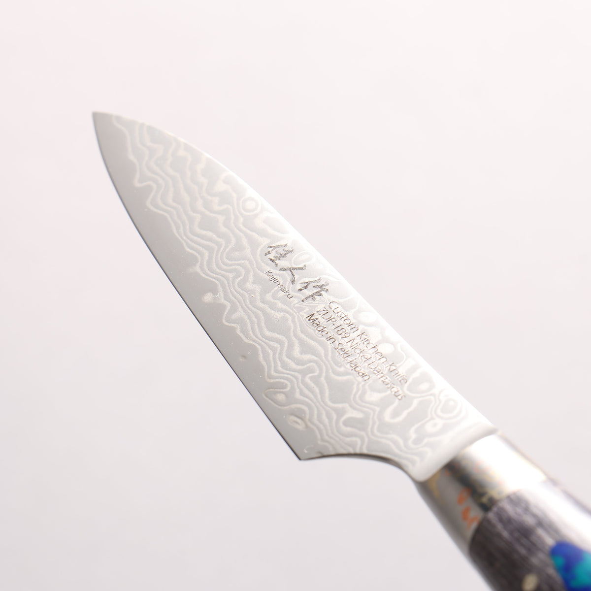 佳人 ZDP189 大馬士革紋 打磨處理 多用途小刀 95mm 穩定化木材（鑲嵌天然寶石） 握把