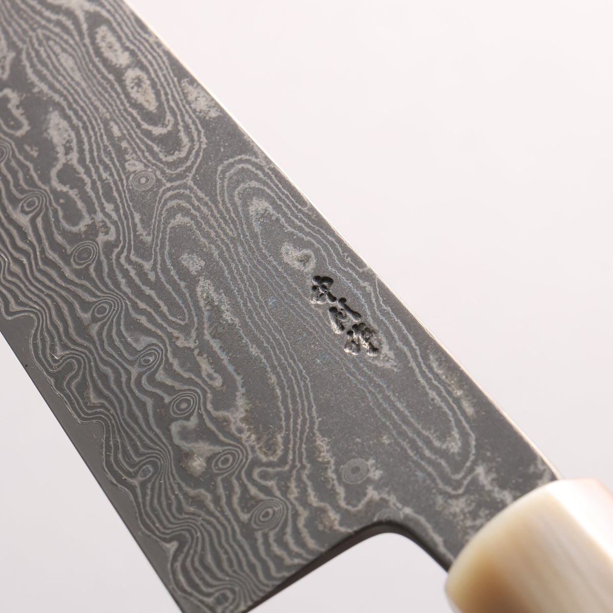中川 悟志 SPG STRIX 黑色大馬士革紋 牛刀 210mm 黑檀 (1楓木環 有大理石花紋的水牛角口輪) 握把 - 清助刃物