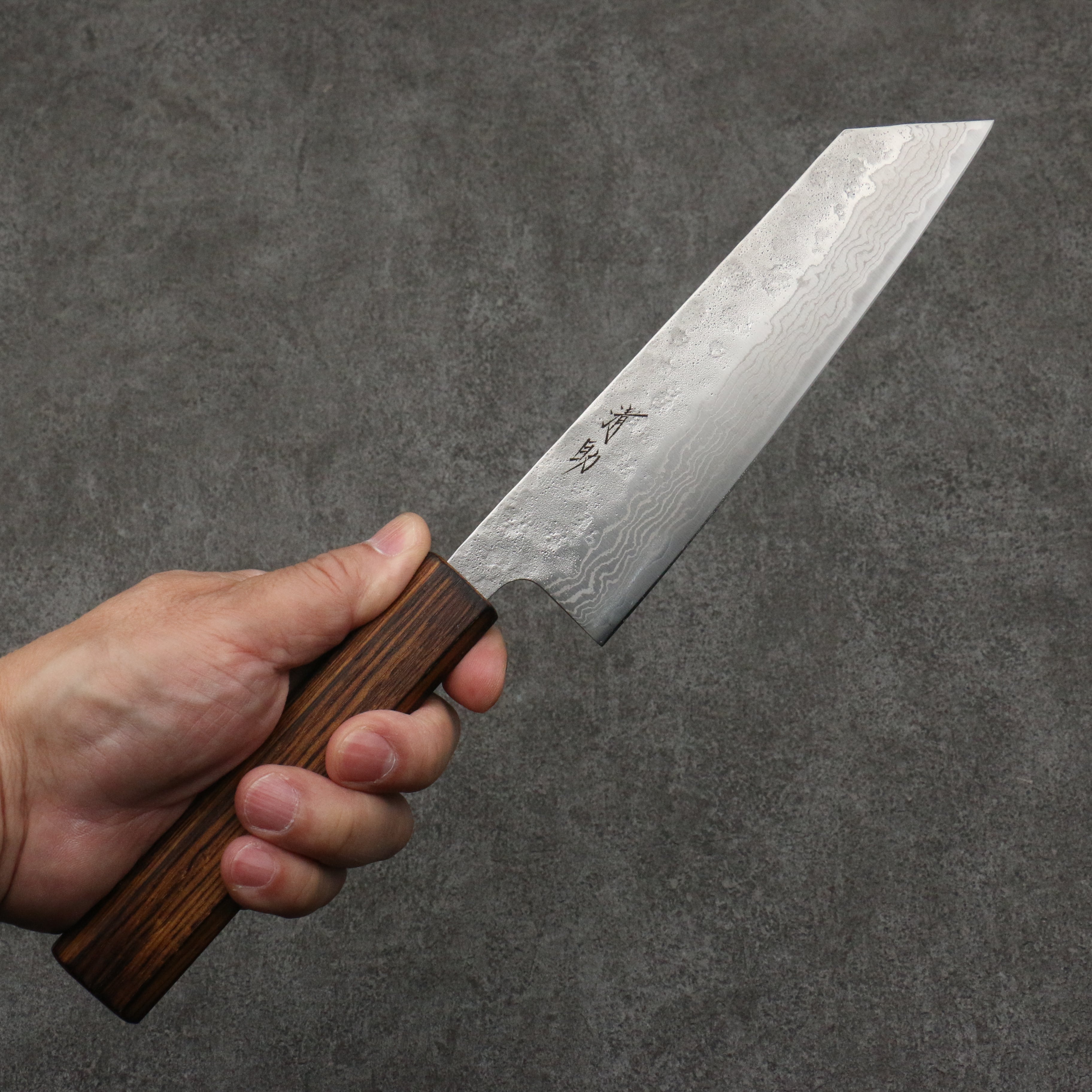 清助 不鏽鋼 440C 鎚目 大馬士革紋 文化刀 170mm 橡木 握把 - 清助刃物