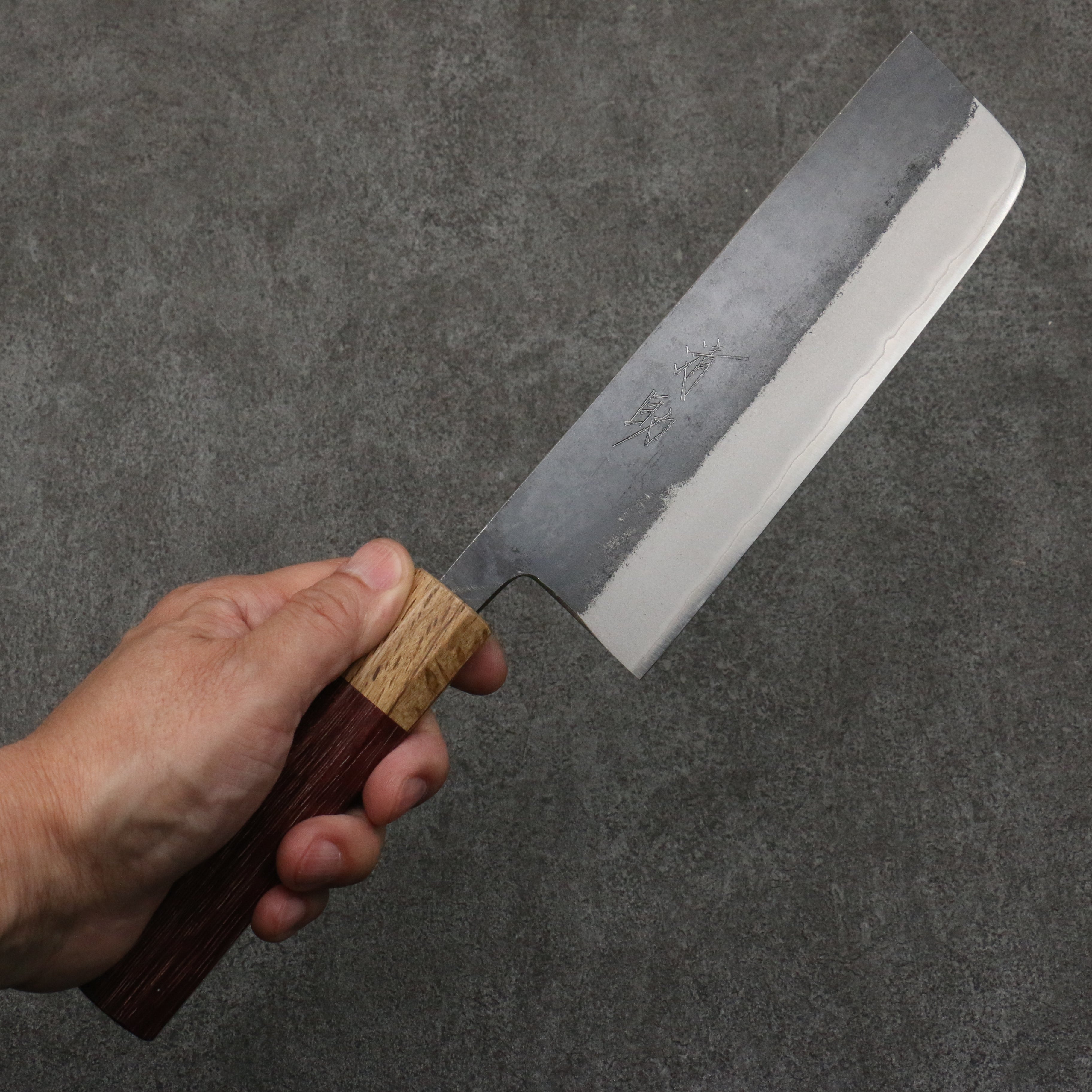 清助 青鋼二號 黑打 菜切 165mm 紫心木（口輪：橡木） 握把 - 清助刃物