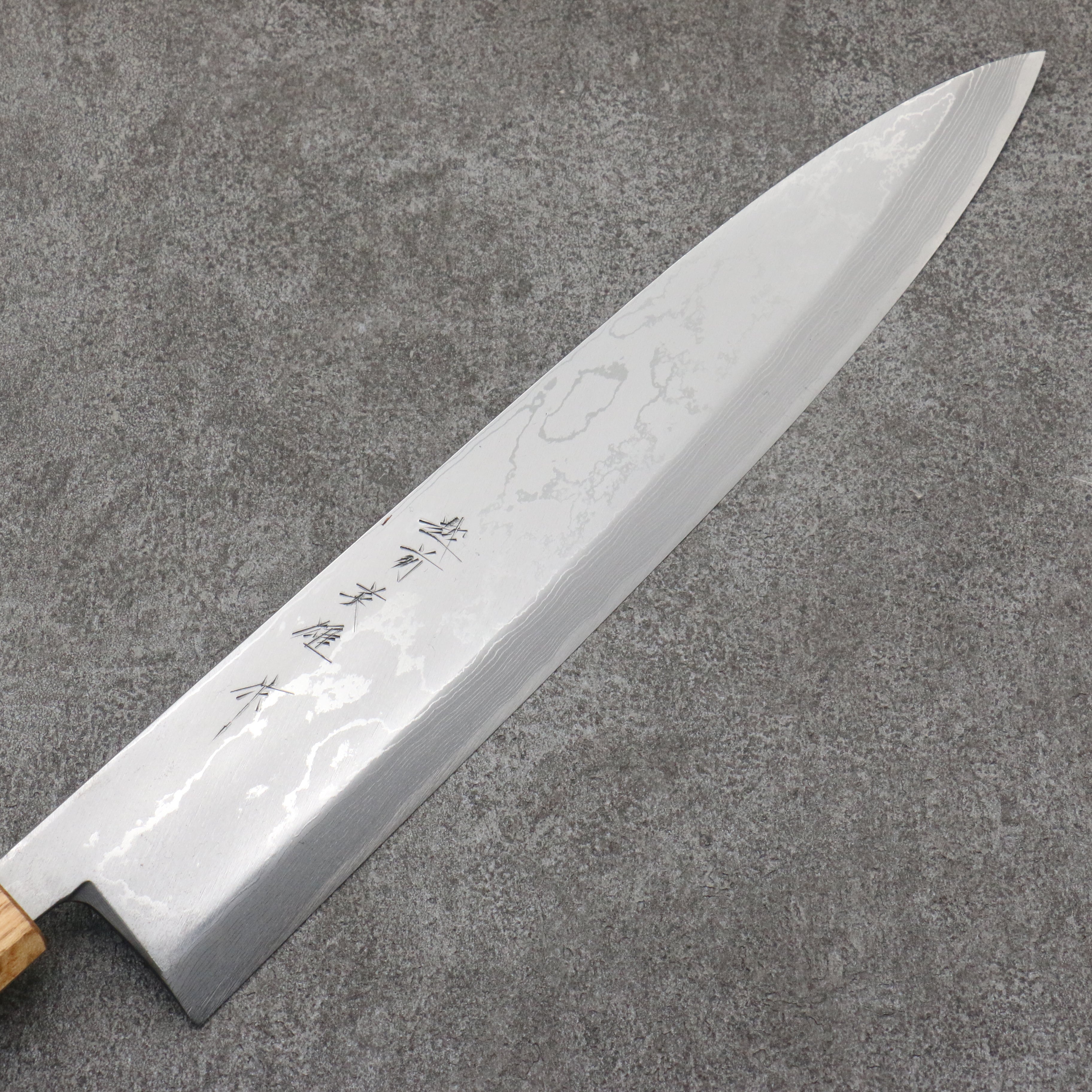 北岡 英雄 白鋼二號 大馬士革紋 身卸出刃 日本刀 300mm 燒櫟木 握把 - 清助刃物