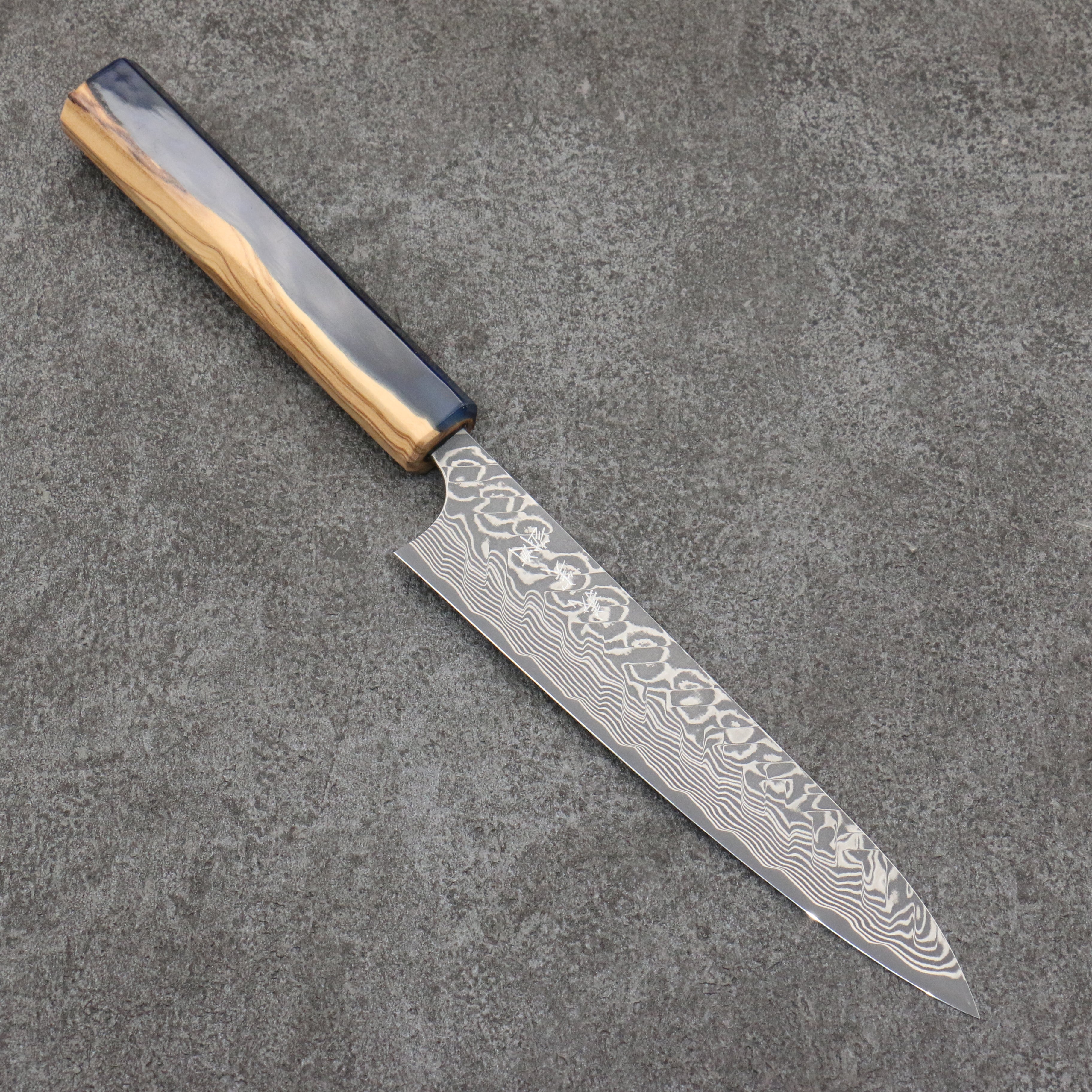加藤 義實 SG2 黑色大馬士革紋 多用途小刀 150mm 橄欖和樹脂 握把 - 清助刃物