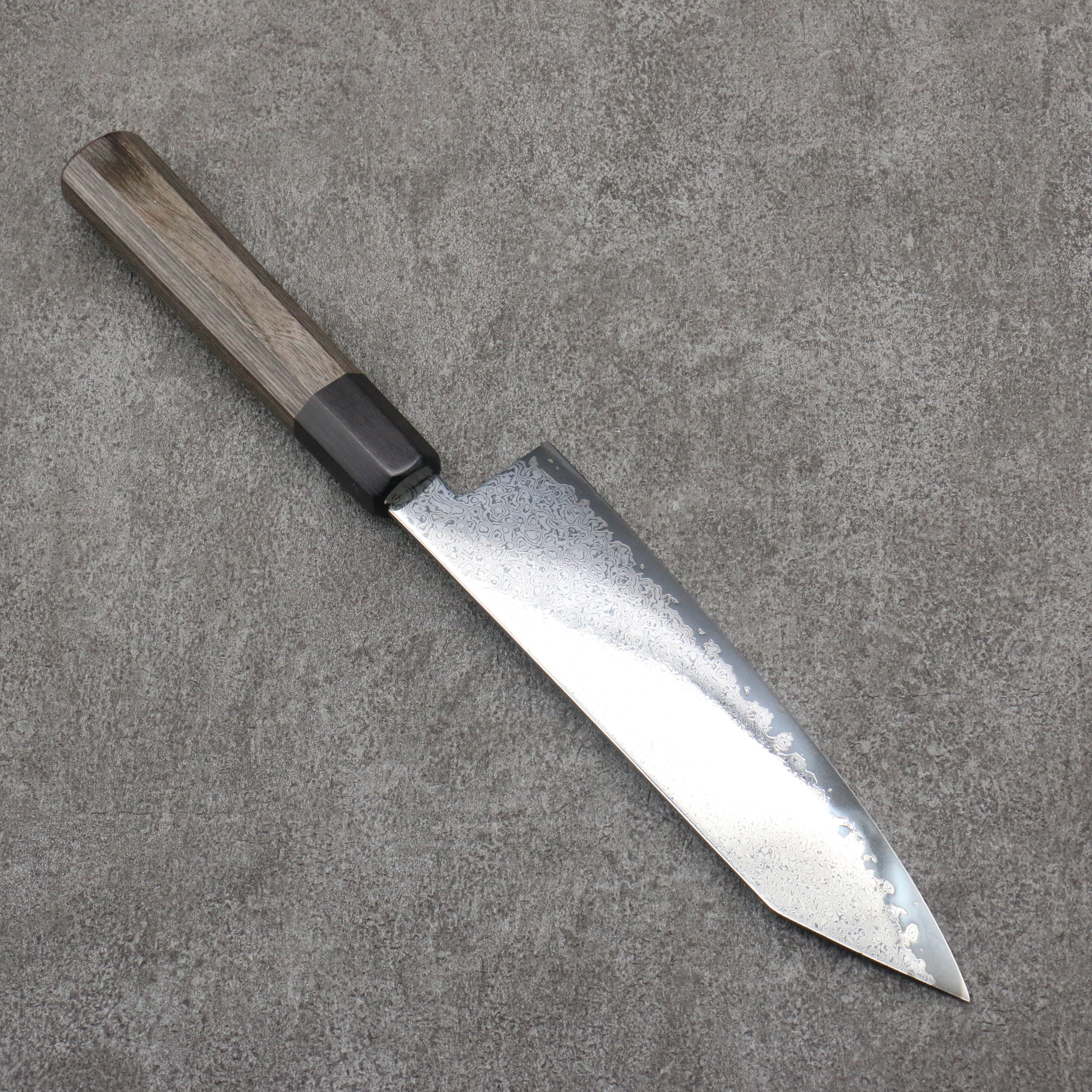 清助 VG10 黑色大馬士革紋 鏡面處理 切付三德刀 180mm 灰色合成木 握把 - 清助刃物