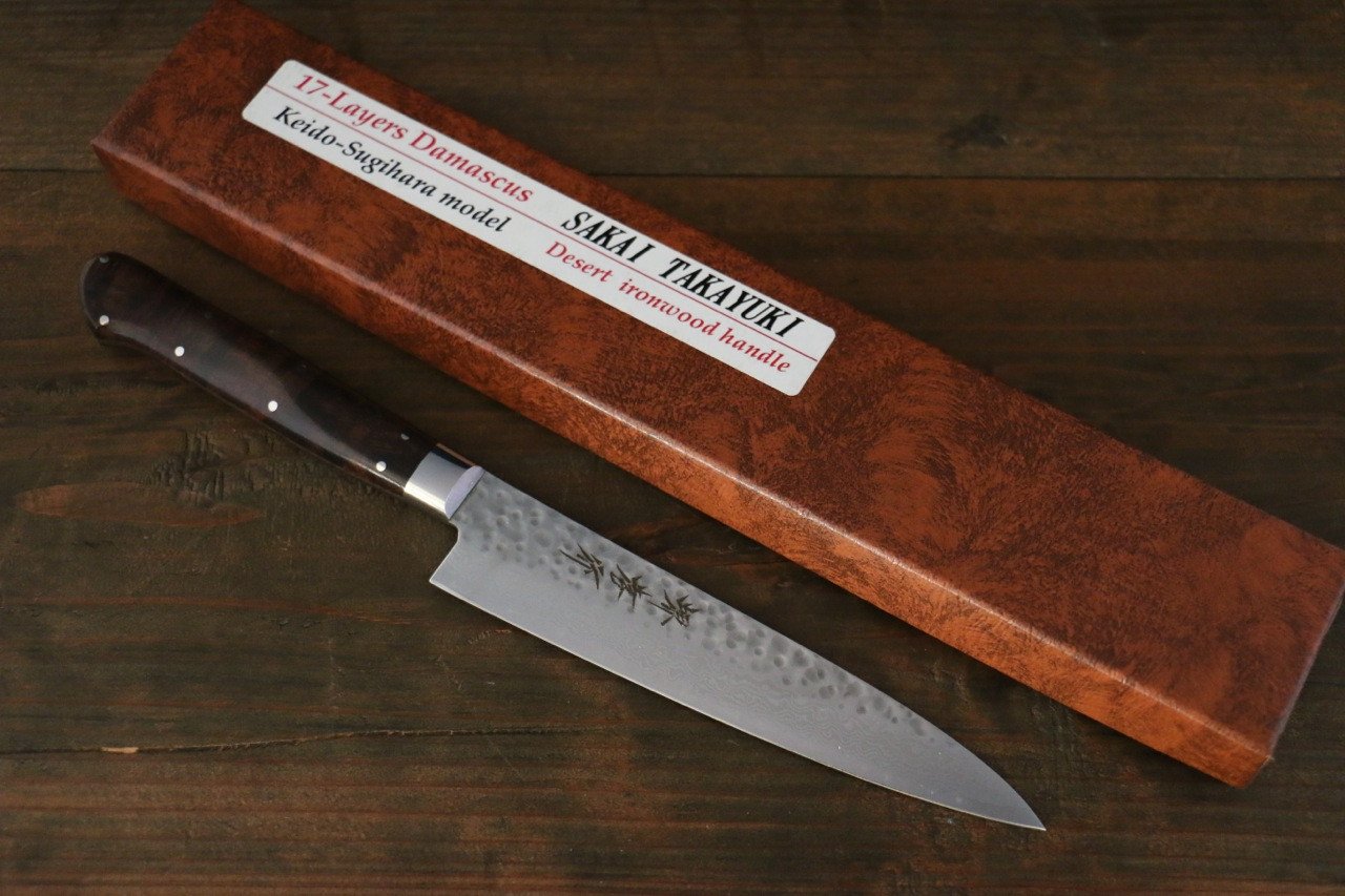 堺 孝行 VG10 17層大馬士革紋 多用途小刀  80mm 沙漠鐵木（杉原型）握把 - 清助刃物