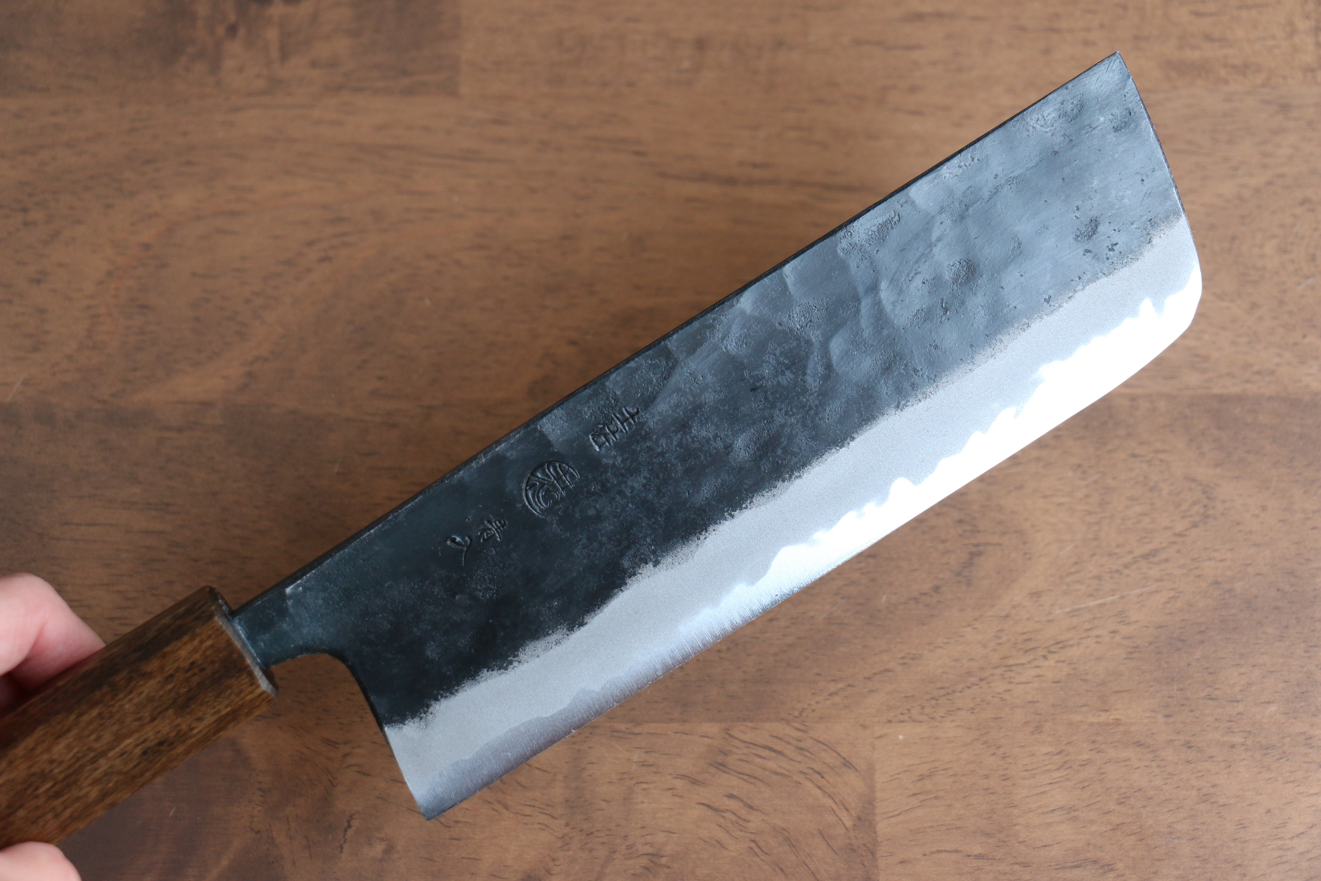 進藤 恭平 青鋼 黑打 菜切  165mm 櫟木漆塗 握把 - 清助刃物