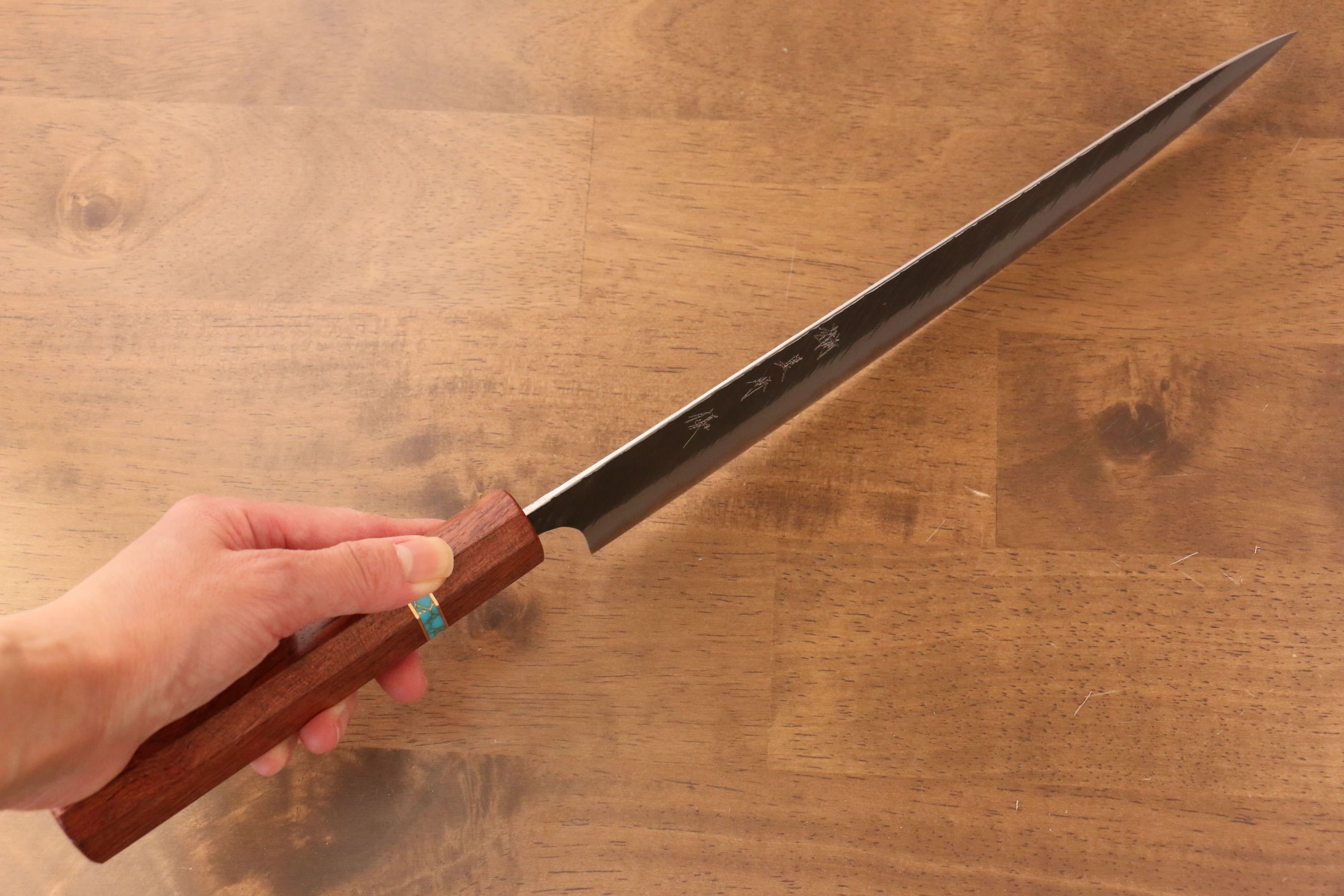 黑崎 優 風神 超級青鋼 鎚目 筋引  270mm 楓木（茶色帶土耳其石環型設計） 握把 - 清助刃物