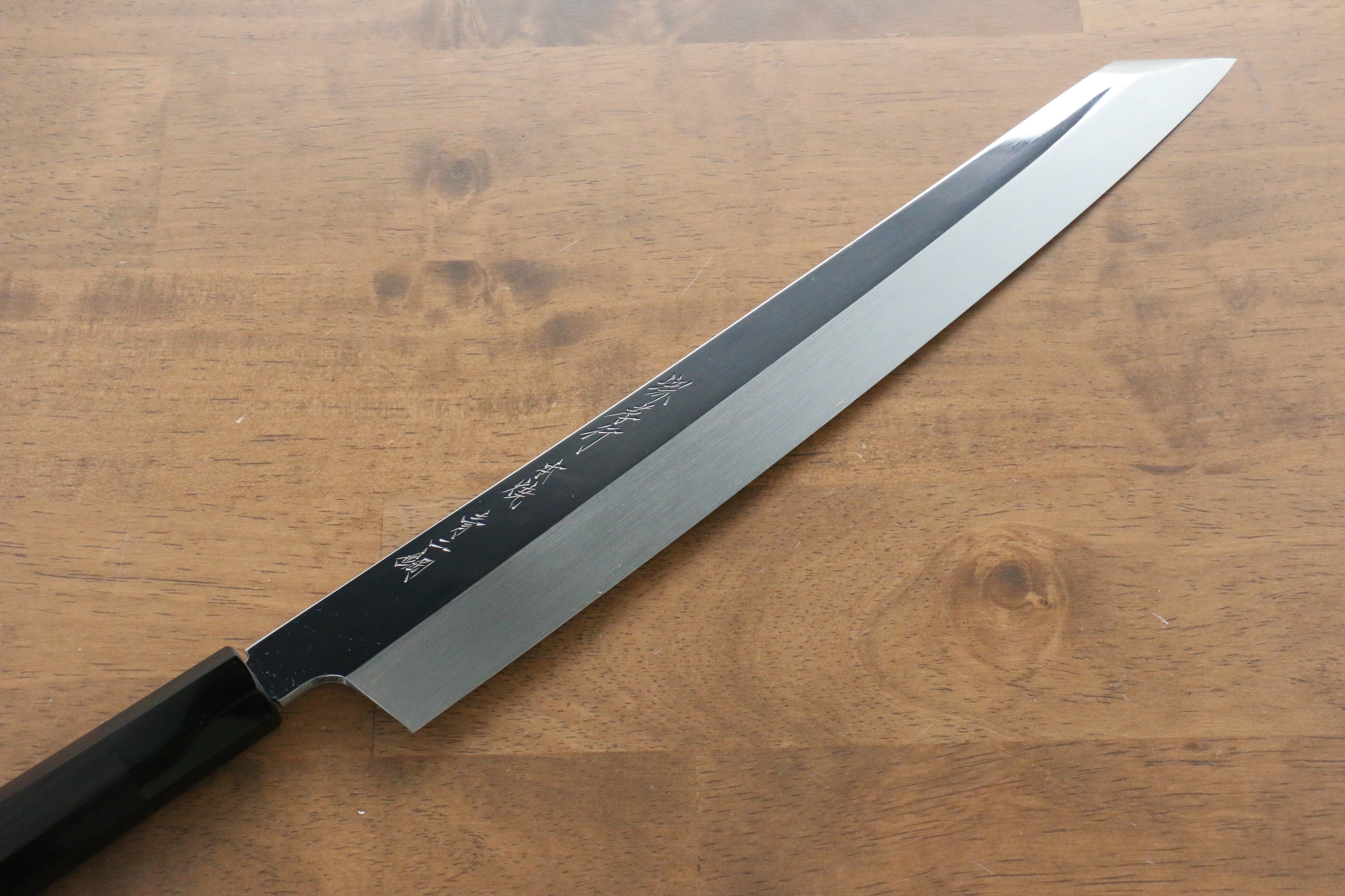 堺 孝行 飛燕 青鋼二號 本燒 鏡面處理 切付柳刃  300mm 黑檀握把 附刀鞘 - 清助刃物