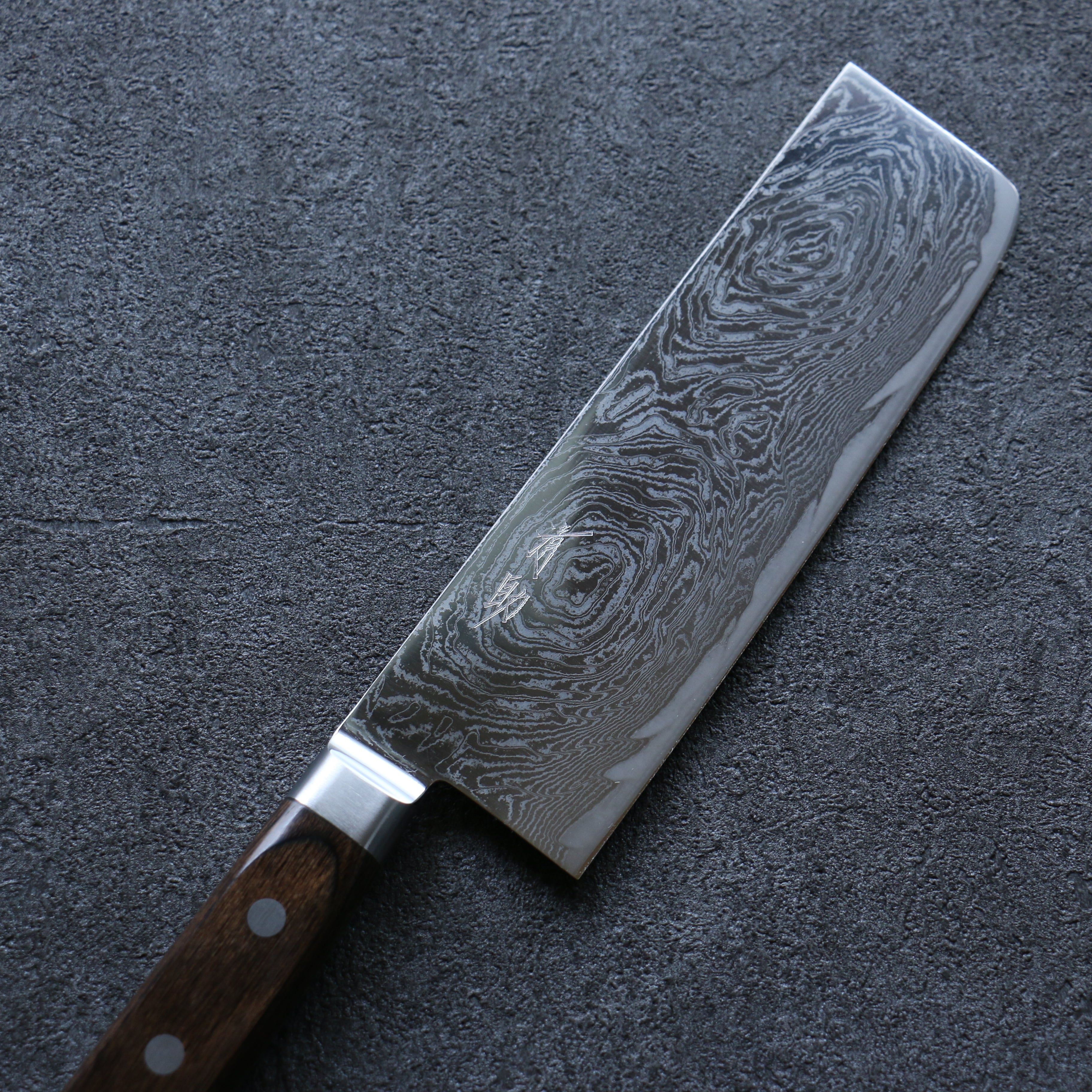 清助 海浪 AUS10 鏡面處理 大馬士革紋 菜切  165mm 茶色合成木 握把 - 清助刃物