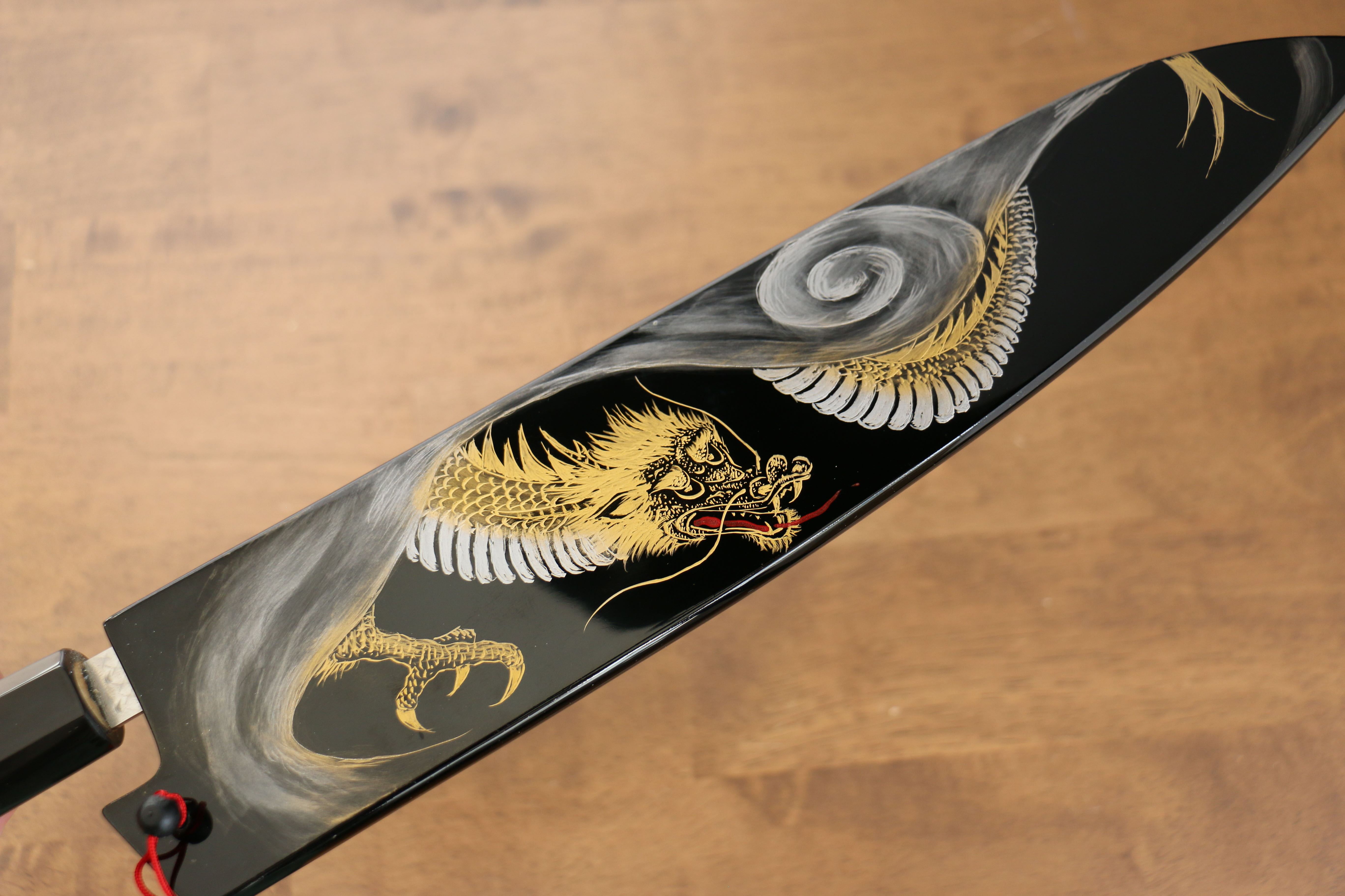 黑崎 優 閃光 SG2 鎚目 龍　沈金 牛刀  270mm 漆塗 握把 附刀鞘 - 清助刃物