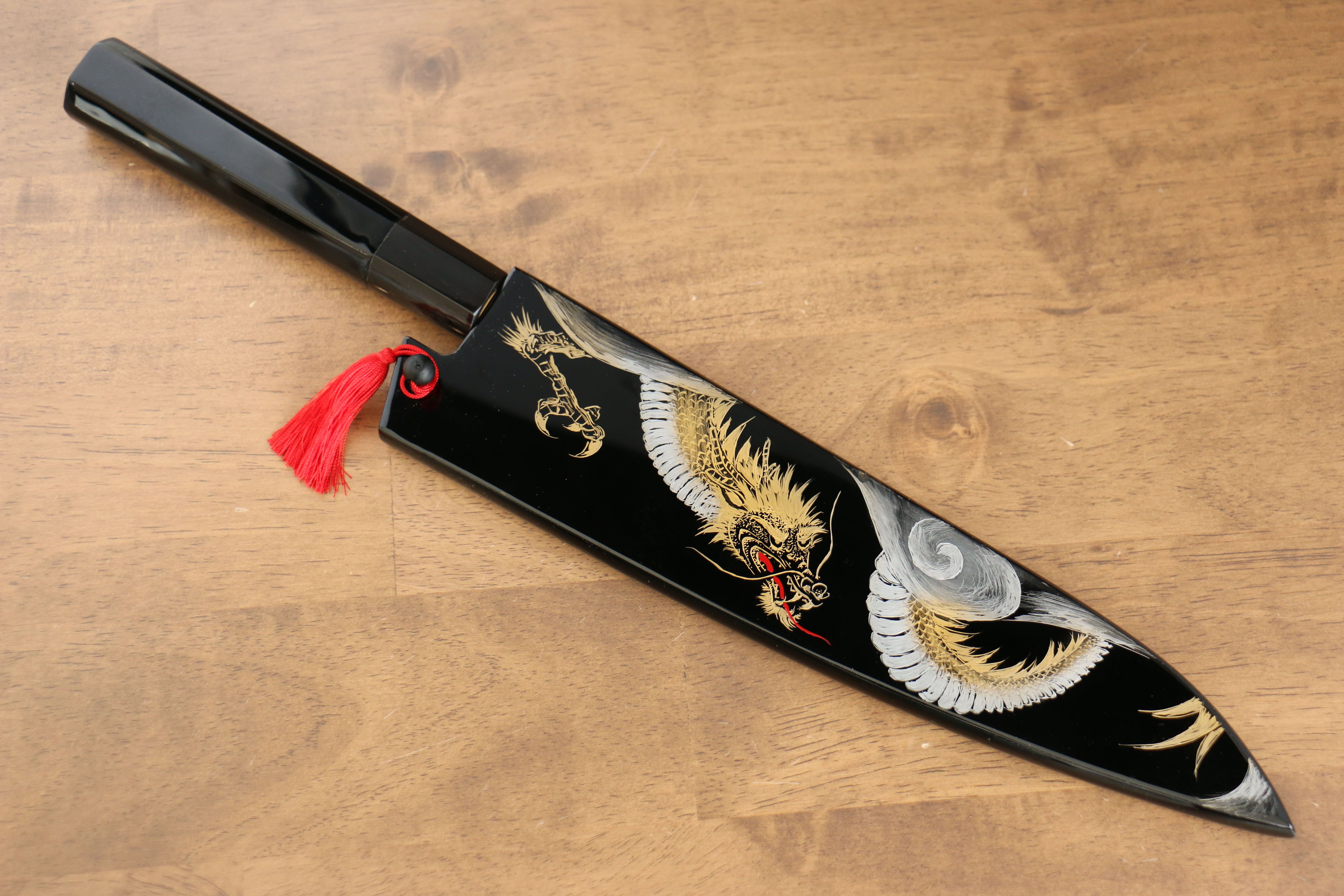 黑崎 優 閃光 SG2 鎚目 龍　沈金 牛刀  210mm 漆塗 握把 附刀鞘 - 清助刃物