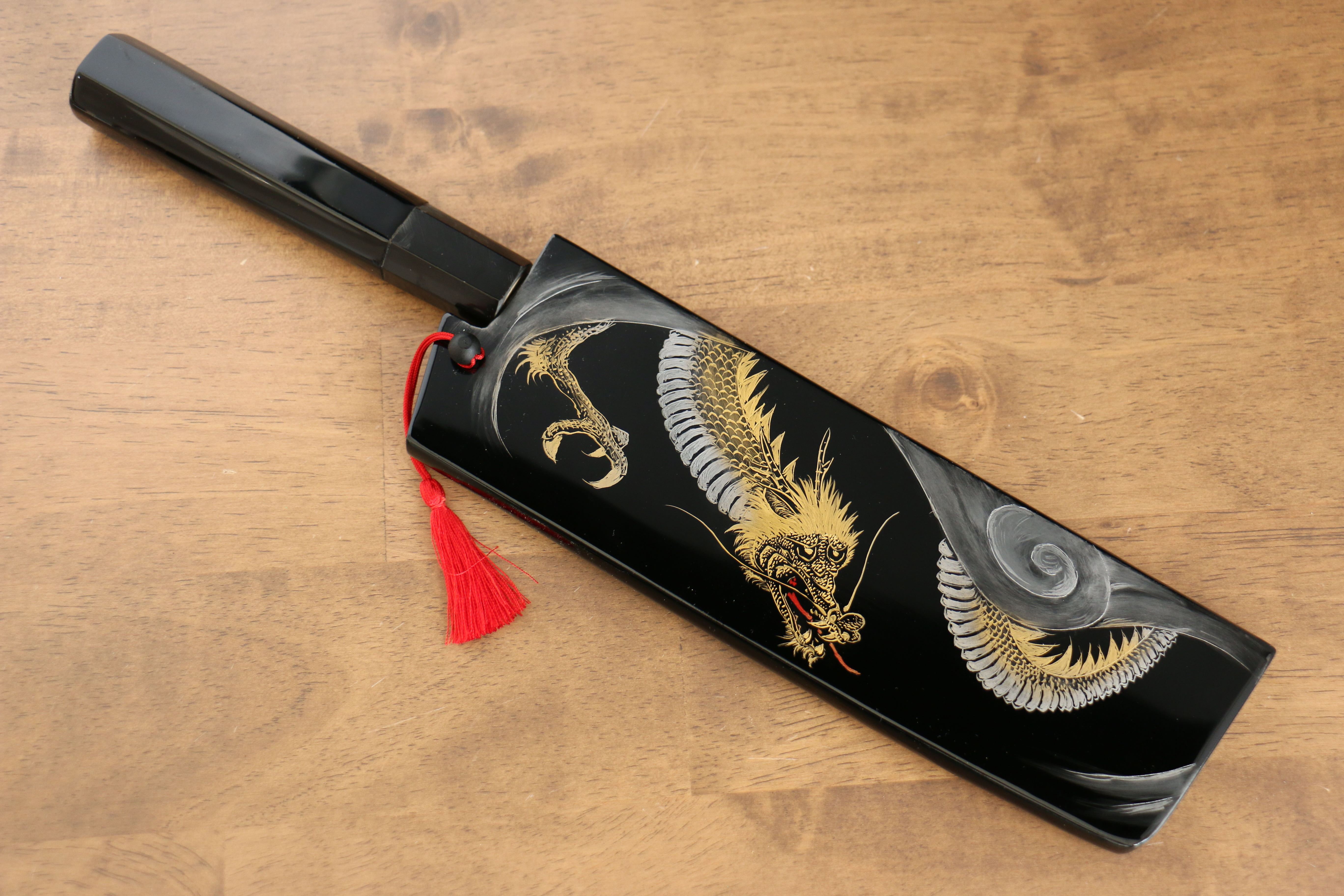 黑崎 優 閃光 SG2 鎚目 龍　沈金 菜切  165mm 漆塗 握把 附刀鞘 - 清助刃物