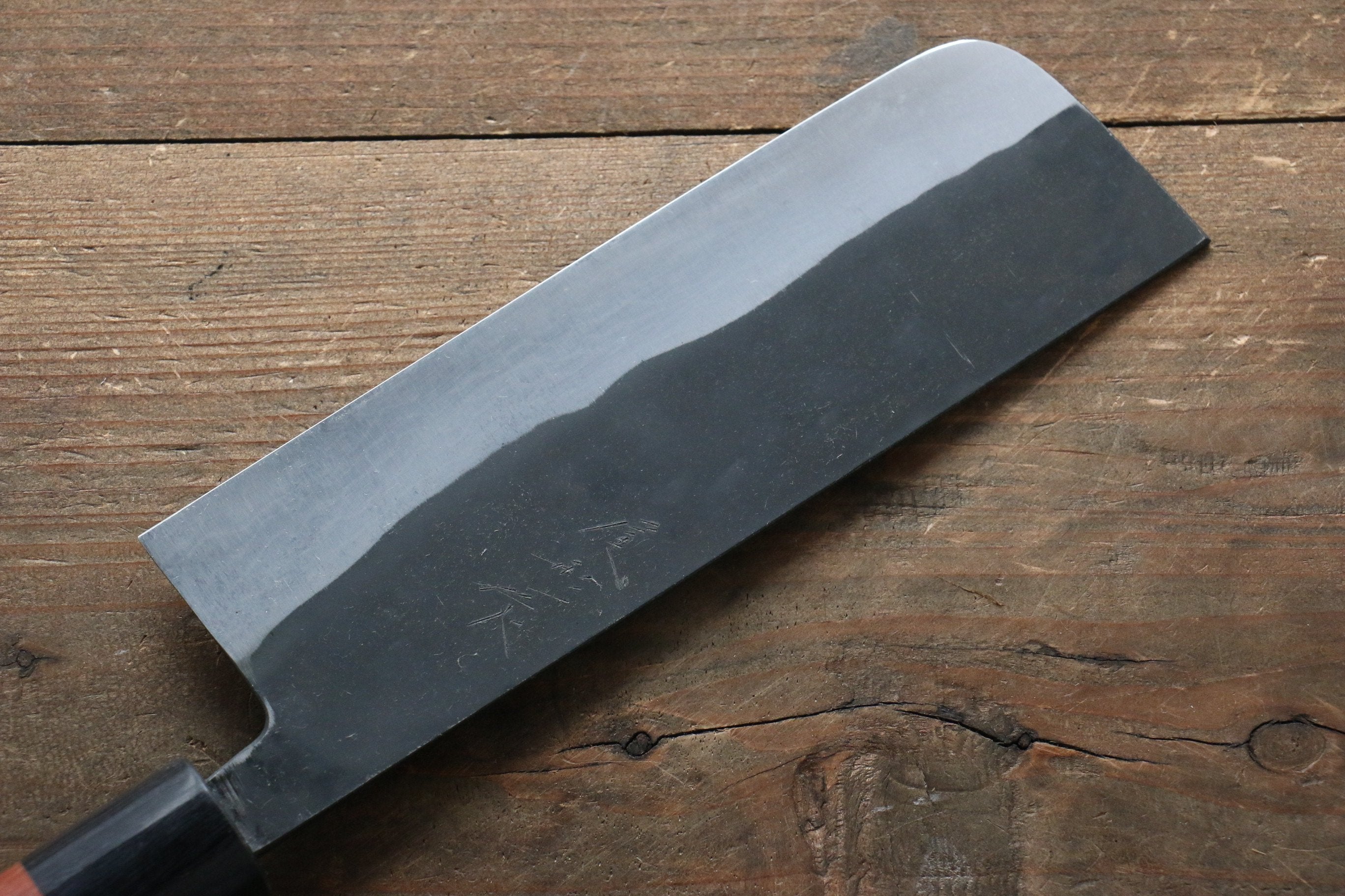 尾形 峻吾 白鋼二號 黑打 大馬士革紋 菜切 165mm Jarrah 握把 - 清助刃物