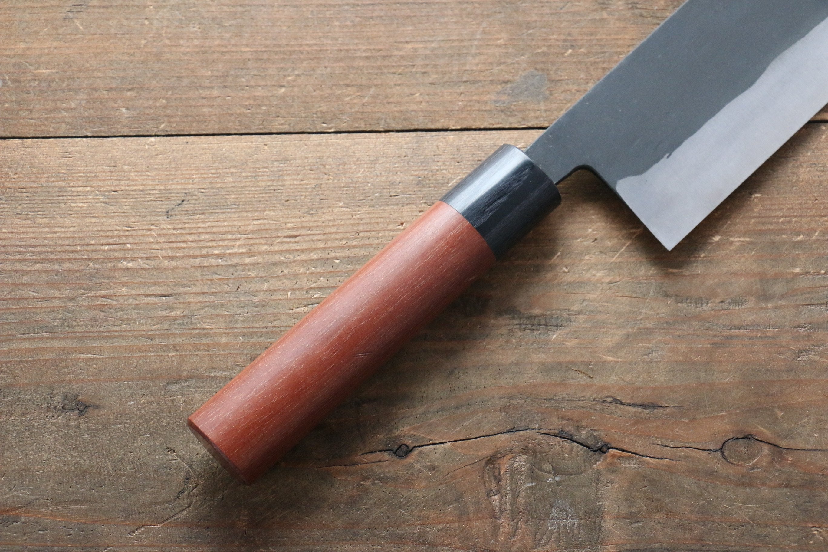 尾形 峻吾 白鋼二號 黑打 大馬士革紋 菜切 165mm Jarrah 握把 - 清助刃物