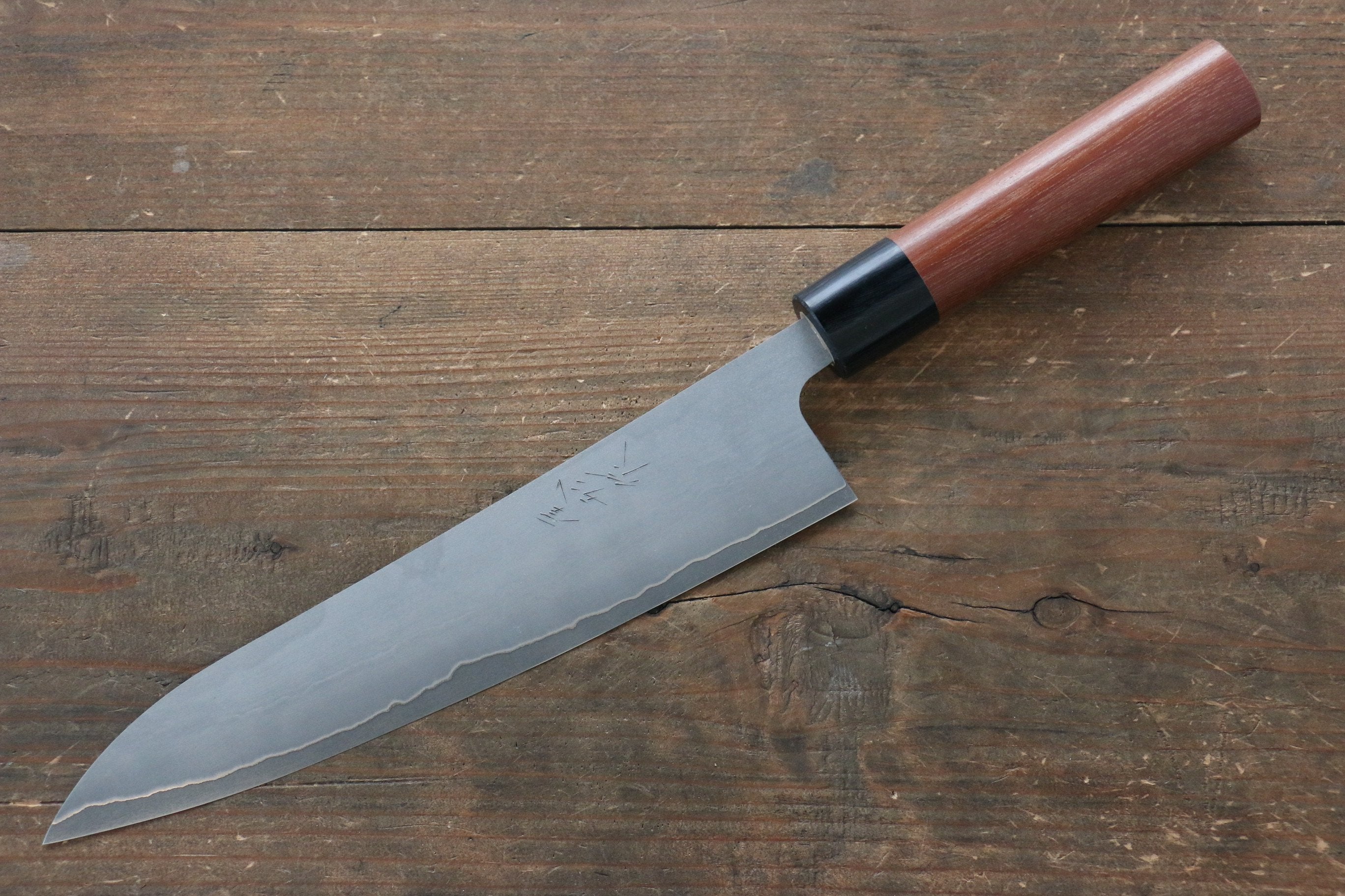 尾形 峻吾 銀三鋼 大馬士革紋 黑打 牛刀 210mm Jarrah 握把 - 清助刃物