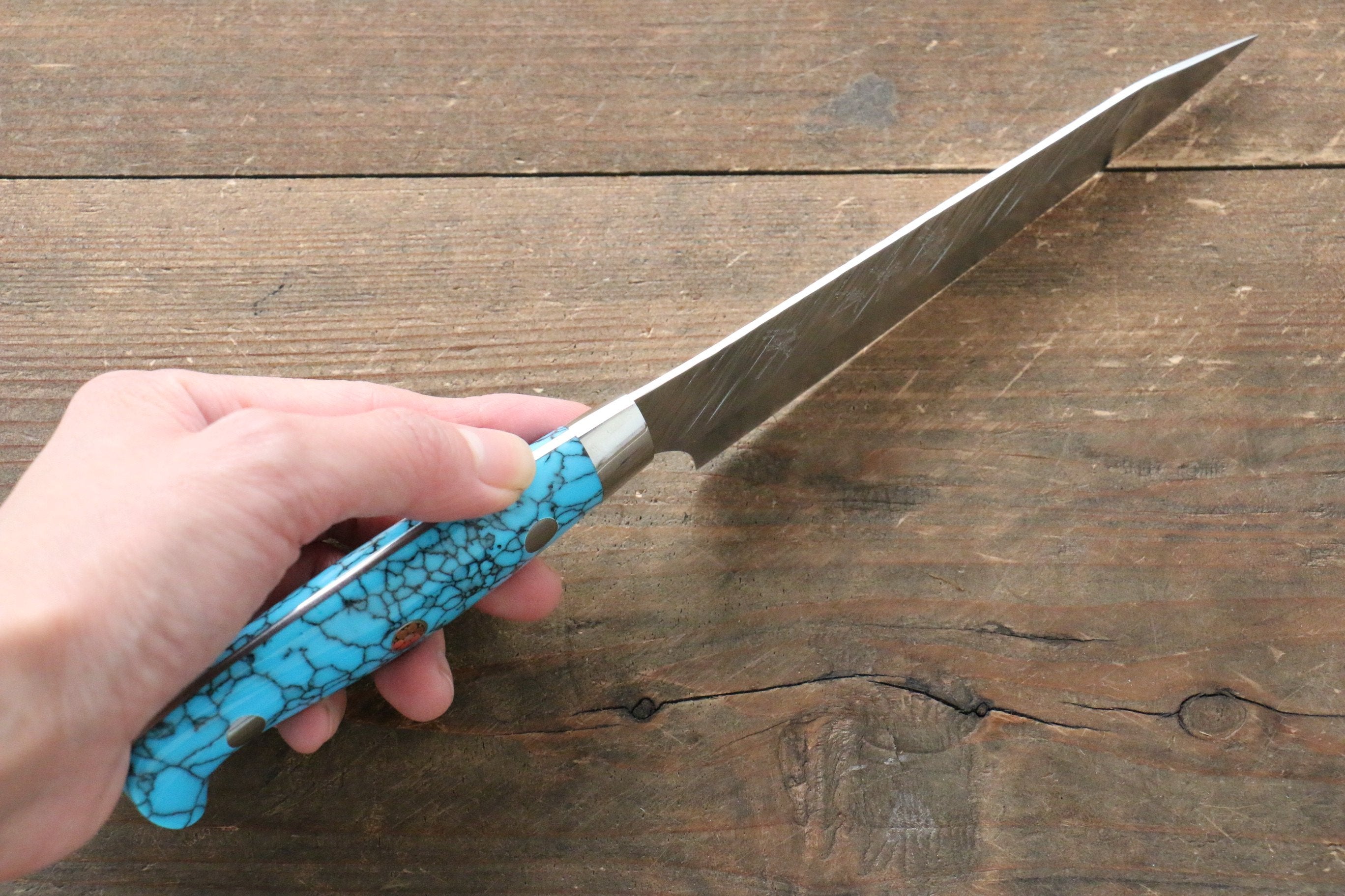 黑崎 優 風神 SG2 鎚目 大馬士革紋 多用途小刀  130mm 土耳其石 握把 - 清助刃物