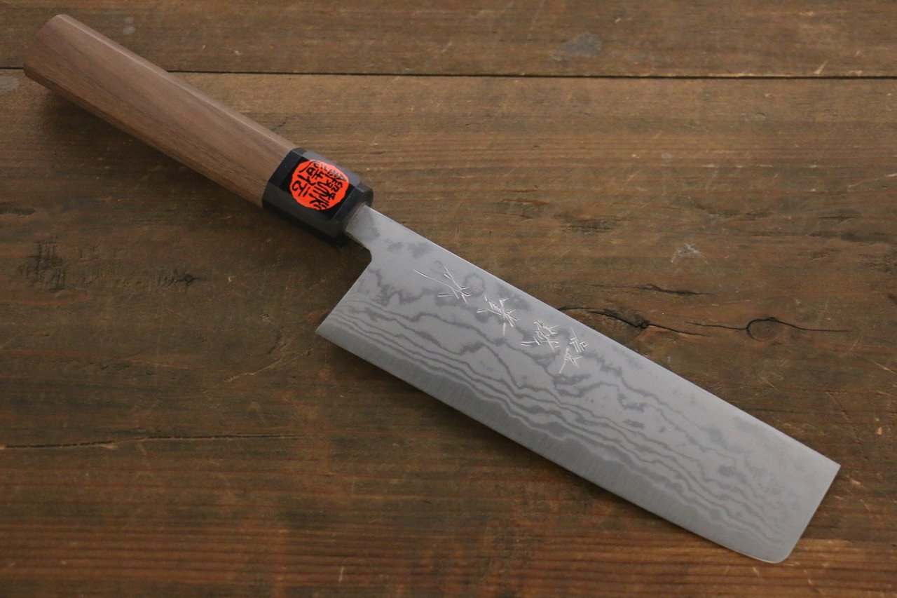 田中 誠貴 青鋼二號 大馬士革紋 菜切  165mm 核桃木 握把 - 清助刃物