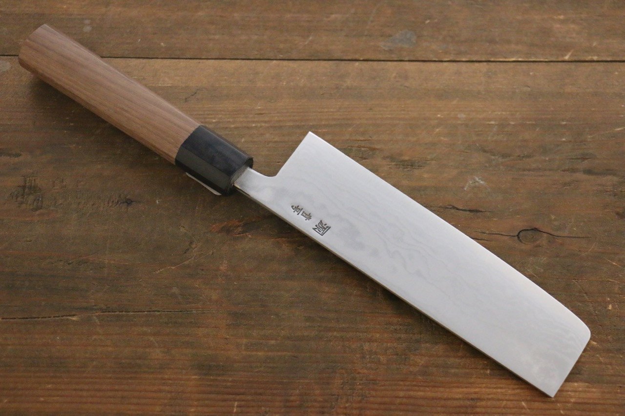田中 誠貴 青鋼二號 大馬士革紋 菜切  165mm 核桃木 握把 - 清助刃物