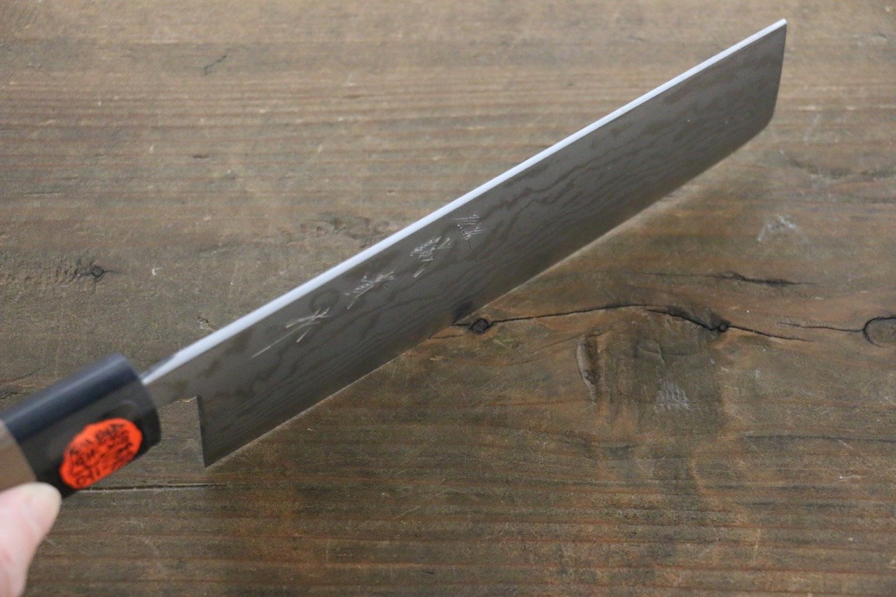 田中 誠貴 青鋼二號 大馬士革紋 菜切  165mm 核桃木 握把 - 清助刃物