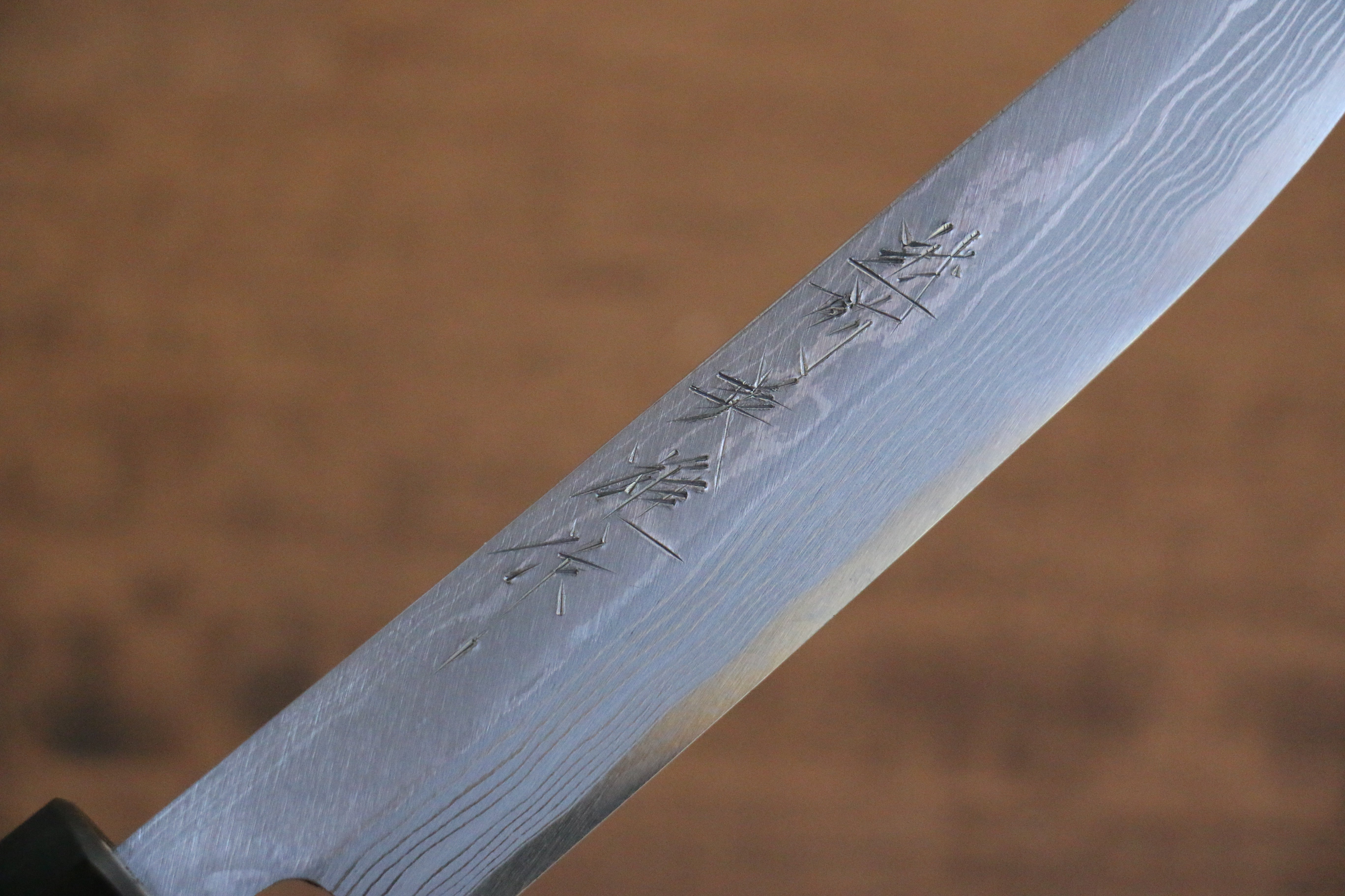 北岡 英雄 白鋼二號 大馬士革紋 松葉  120mm 紫檀木握把 - 清助刃物