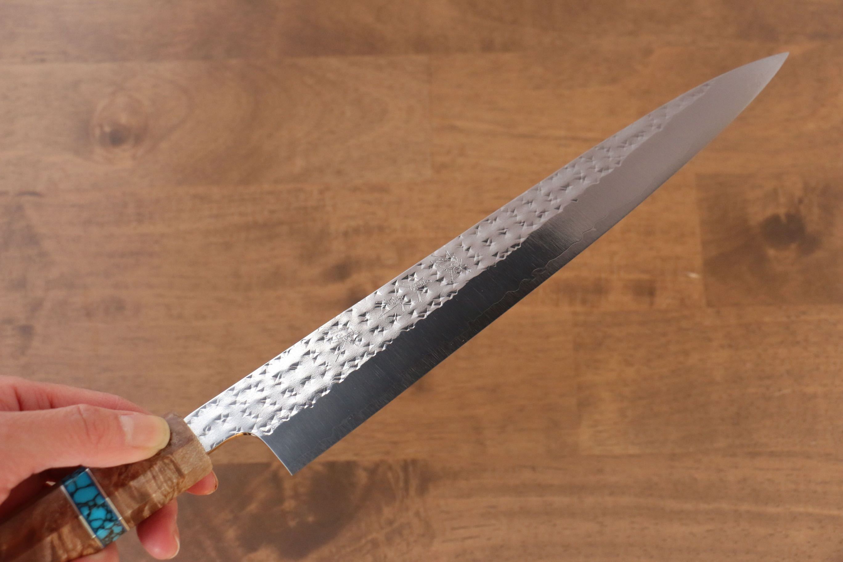 黑崎 優 閃光 SG2 鎚目 筋引  240mm 楓木（木目色帶土耳其石環型設計）握把 - 清助刃物
