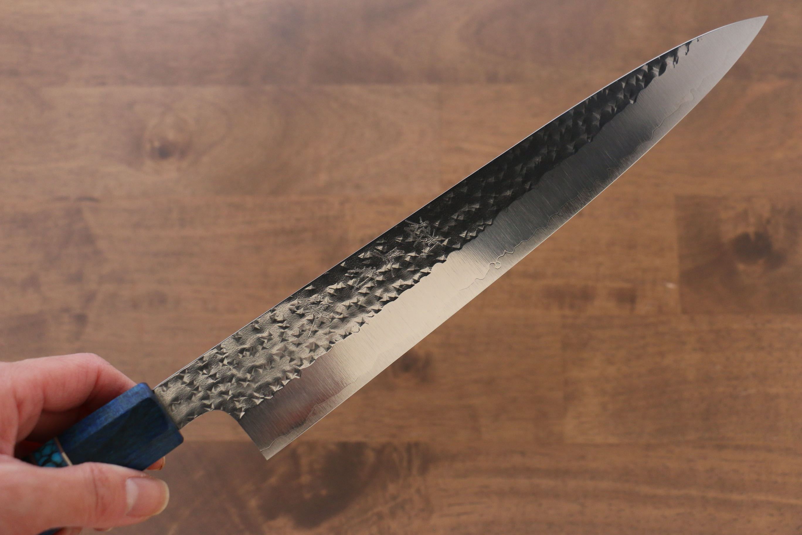 黑崎 優 閃光 SG2 鎚目 筋引  240mm 楓木（青色帶土耳其石環型設計）握把 - 清助刃物