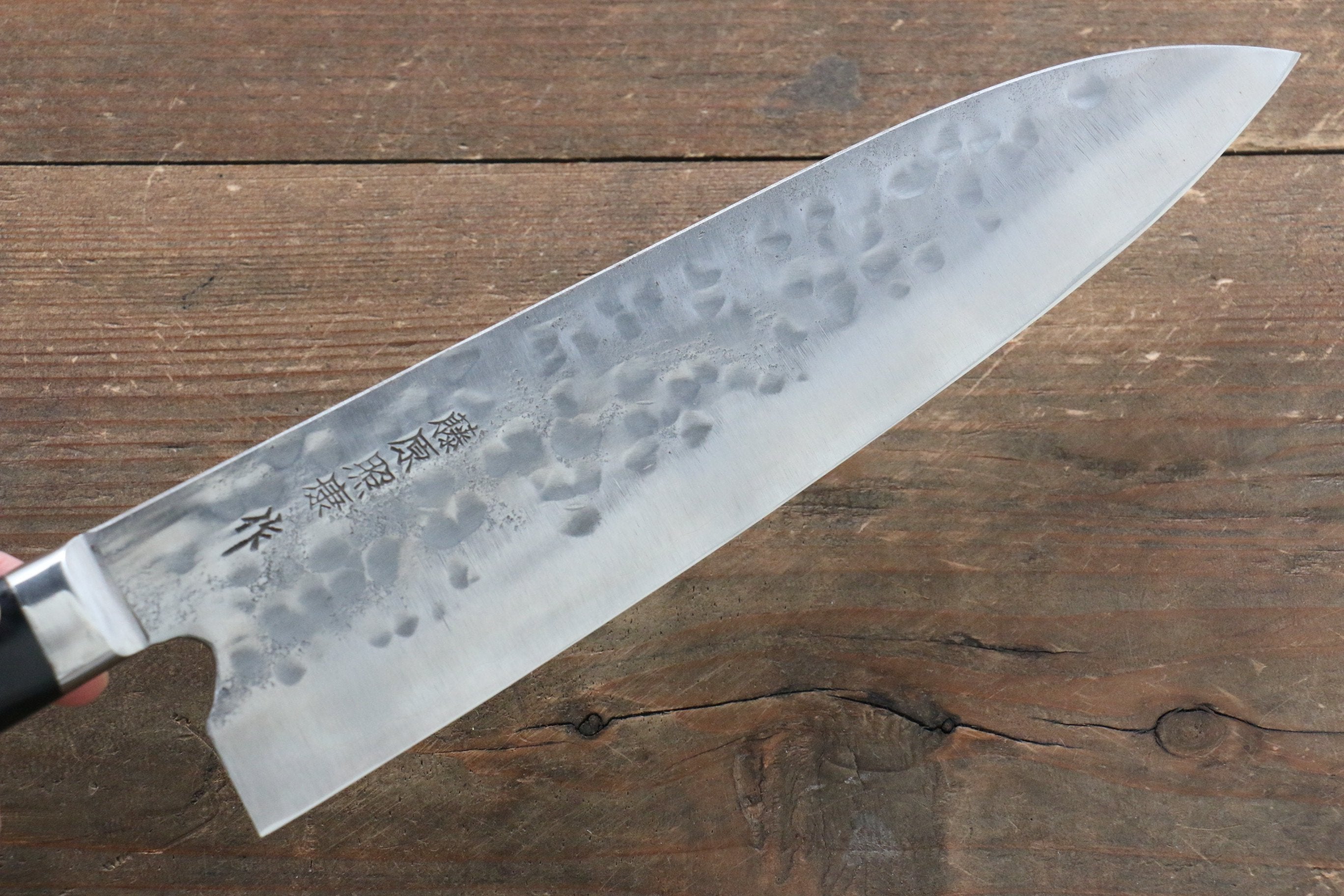藤原 照康 幻之名刀 白鋼一號 梨地 鎚目 牛刀  210mm 黒合成木握把 - 清助刃物