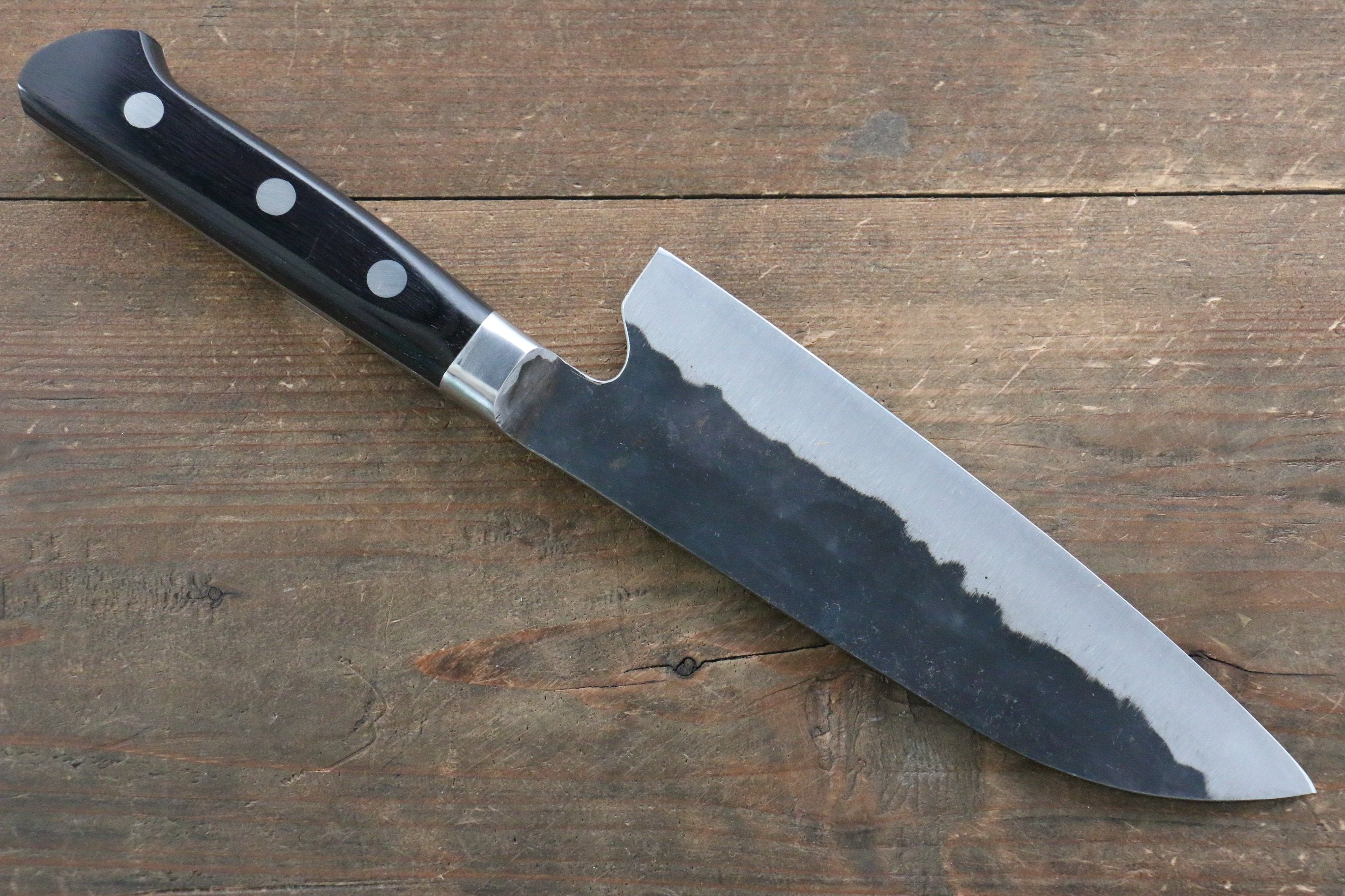 藤原 照康 傳家寶刀 超級青鋼 黑打 三德刀  165mm 黒合成木握把 - 清助刃物