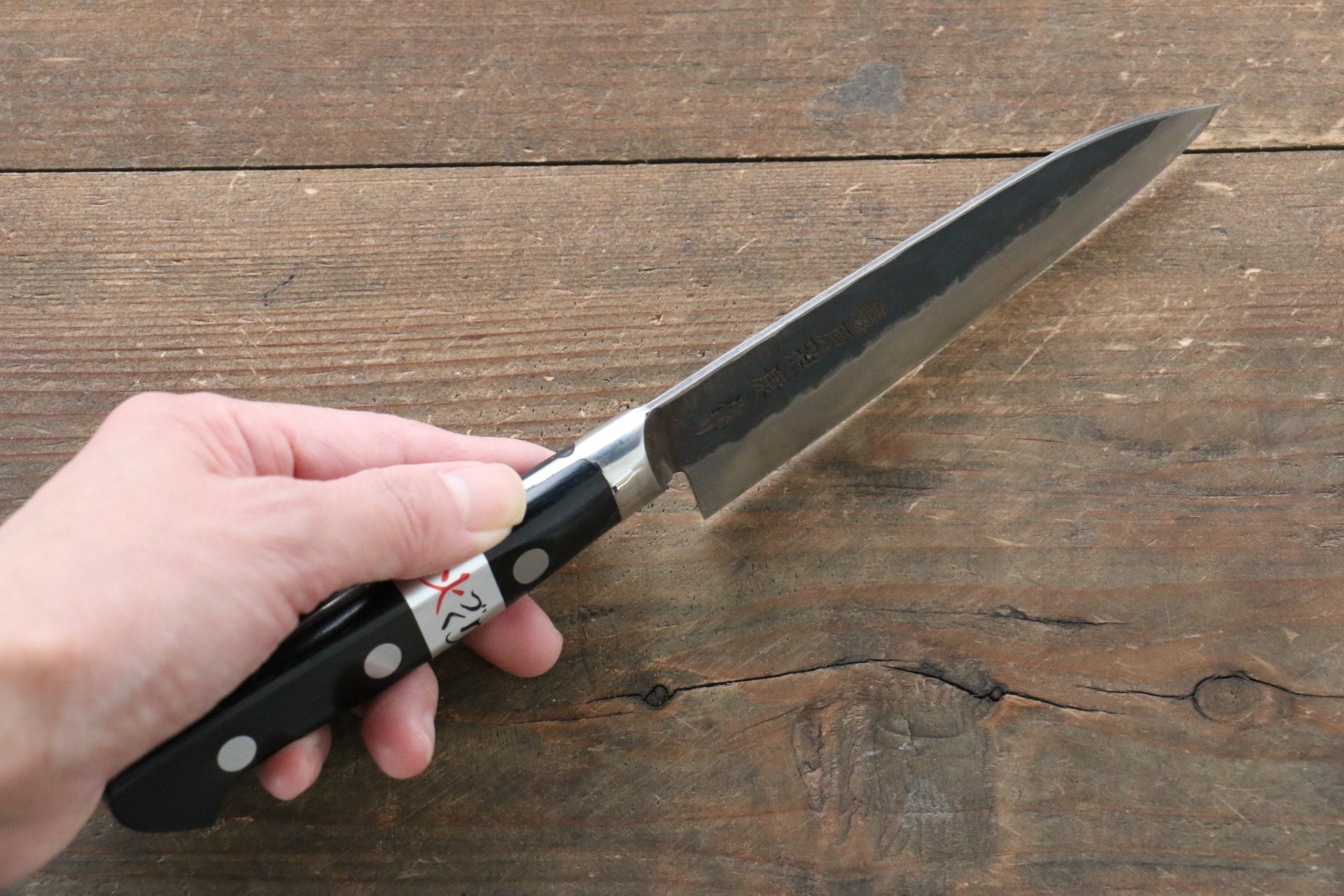 藤原 照康 傳家寶刀 超級青鋼 黑打 多用途小刀  120mm 黒合成木握把 - 清助刃物