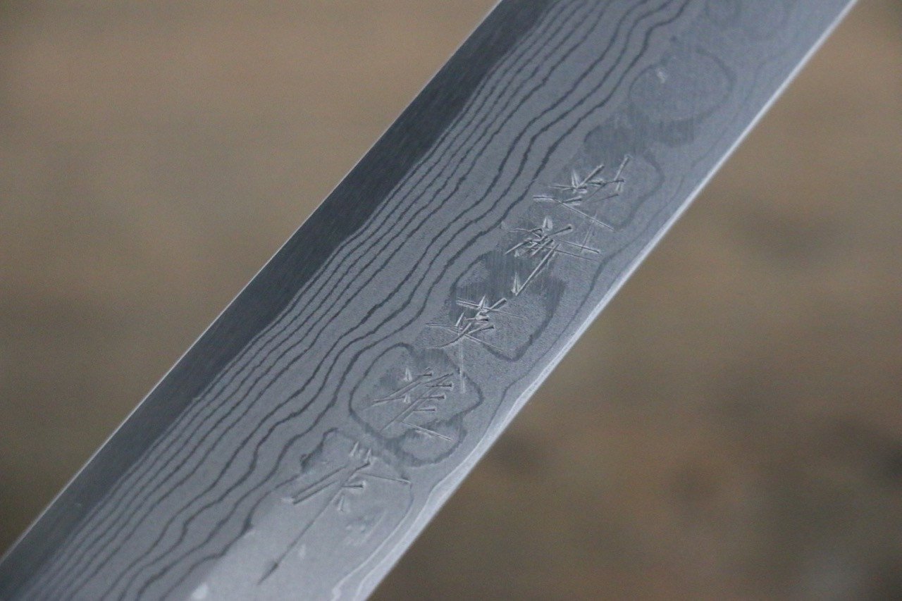 北岡 英雄 【左撇子用】 白鋼二號 大馬士革紋 柳刃  240mm 紫檀木握把 - 清助刃物