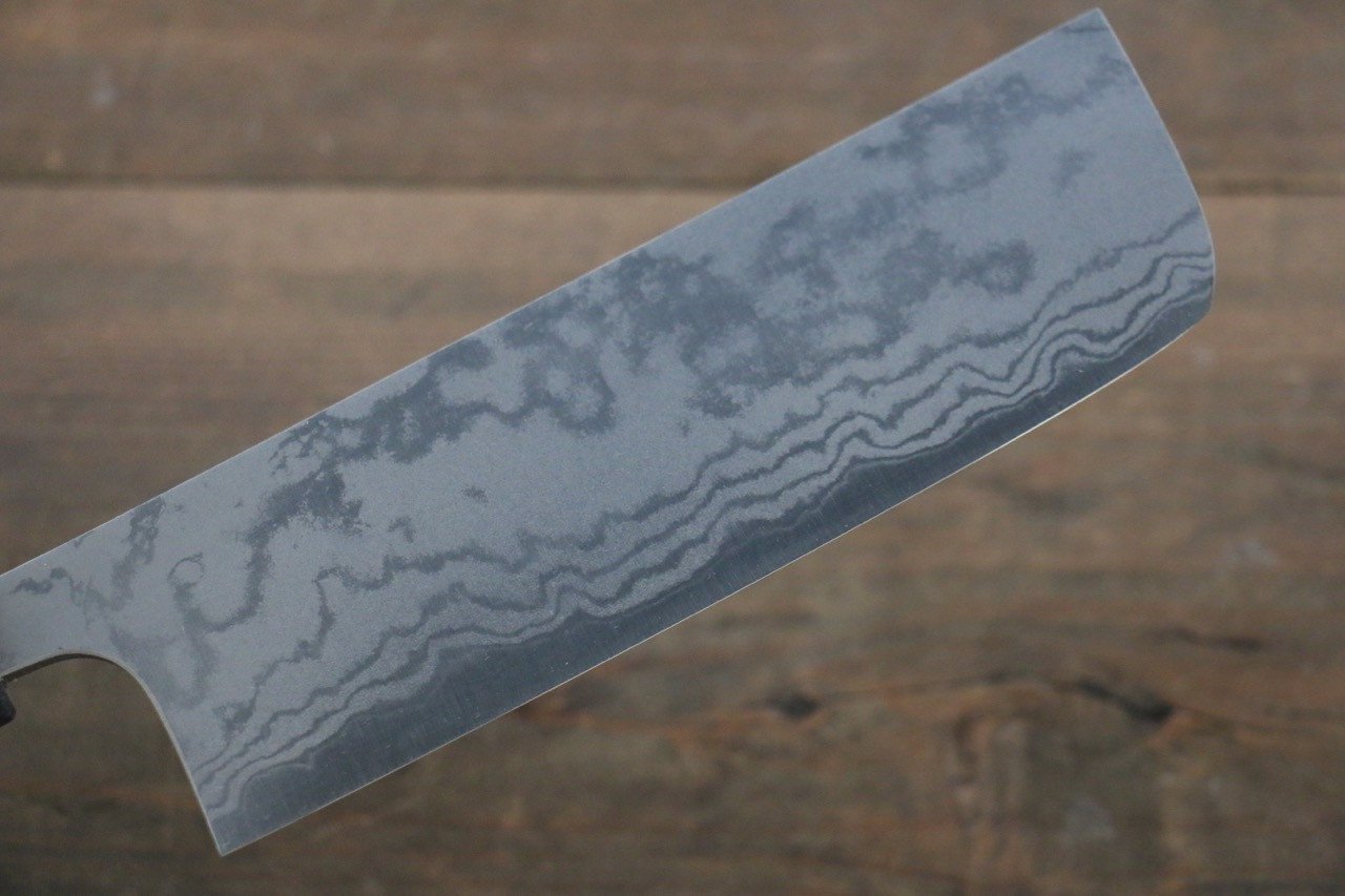 尾形 峻吾 白鋼二號 大馬士革紋 打磨處理 菜切 165mm 紫檀木 握把 - 清助刃物