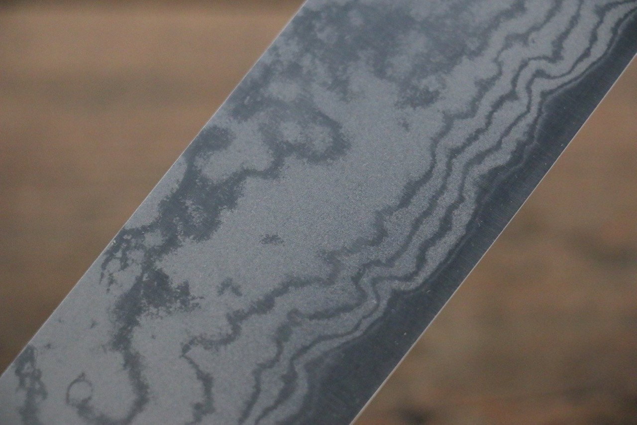 尾形 峻吾 白鋼二號 大馬士革紋 打磨處理 菜切 165mm 紫檀木 握把 - 清助刃物