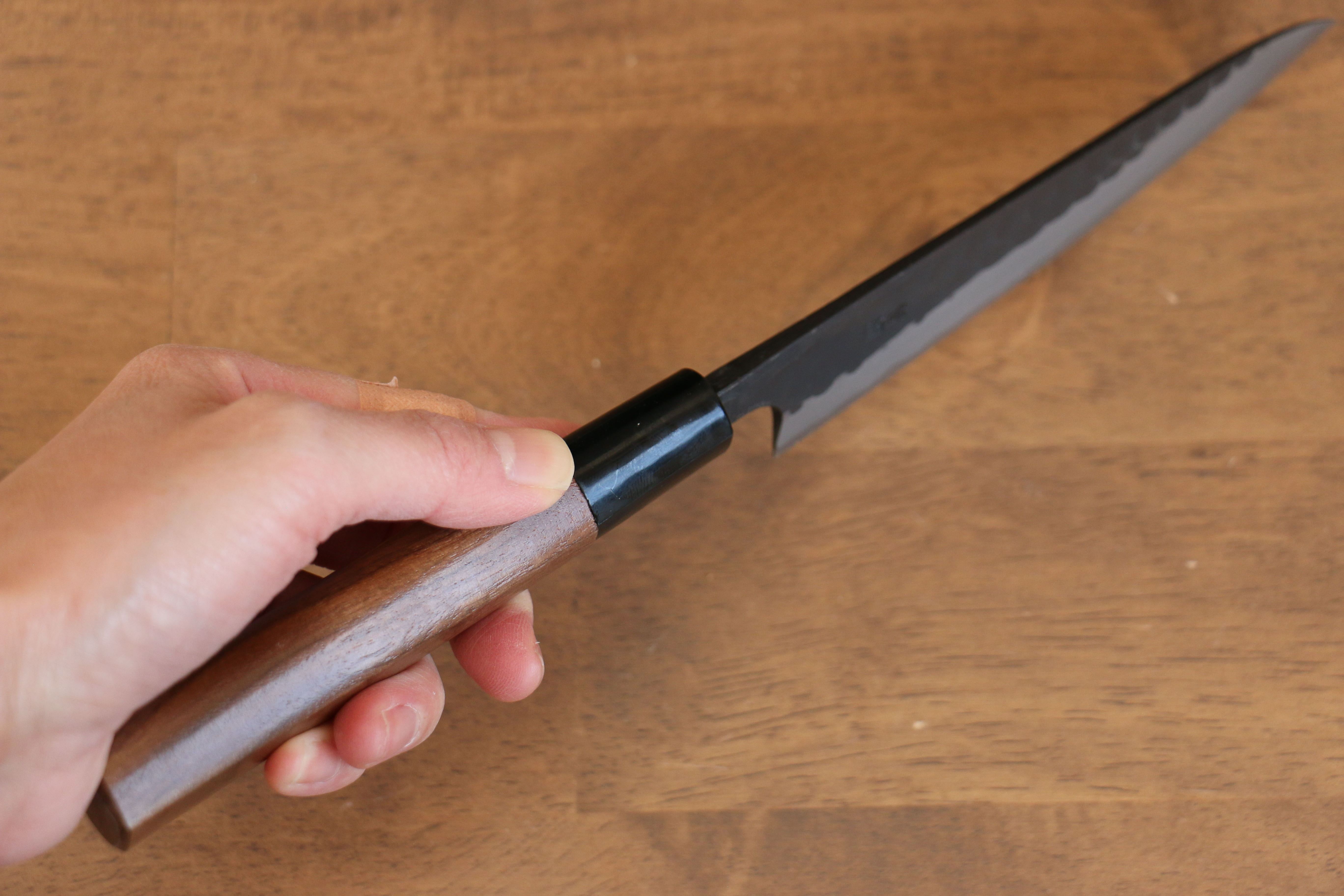 山本 直 青鋼 黑打 鎚目 (丸) 多用途小刀  140mm 核桃木 握把 - 清助刃物