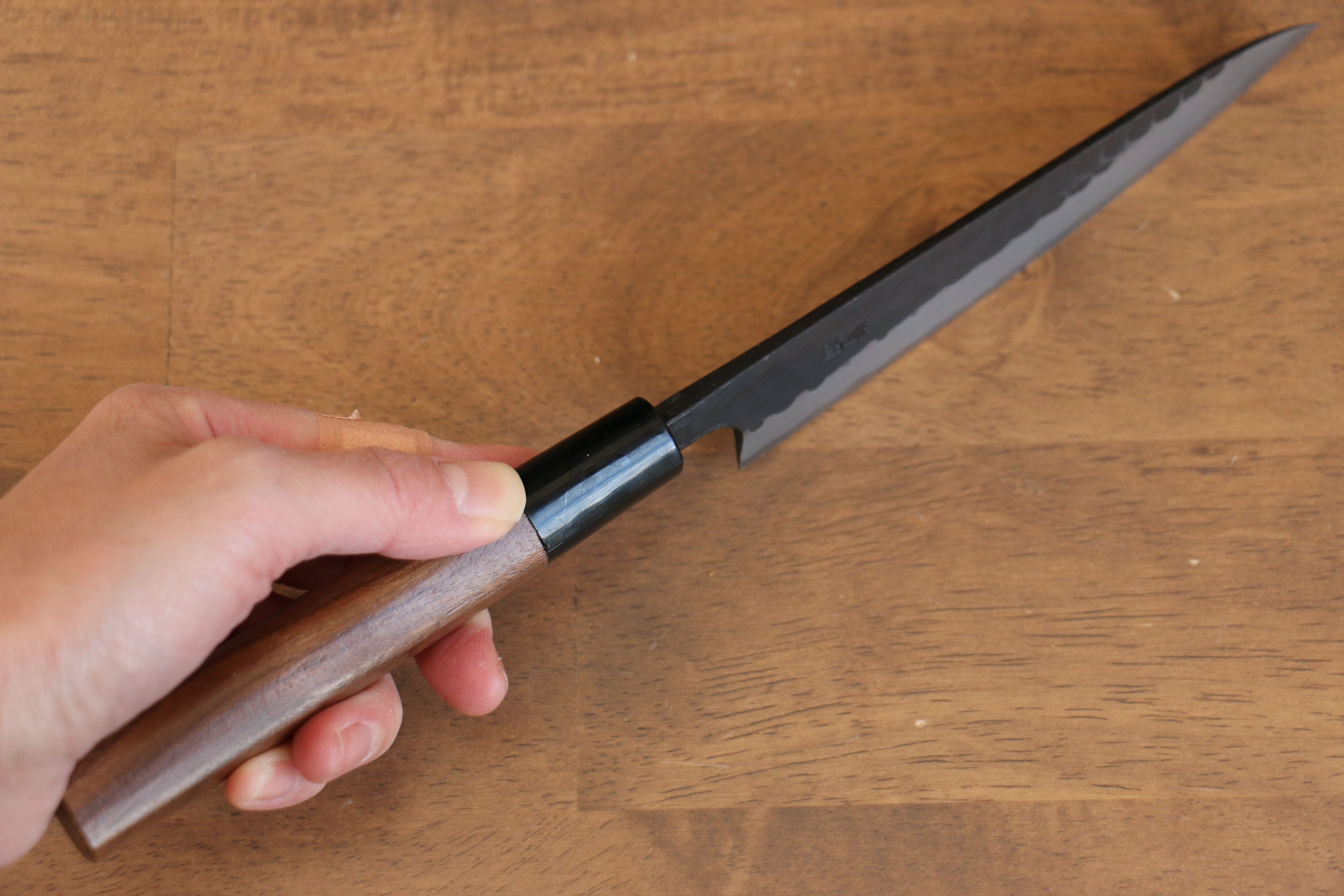 山本 直 青鋼 黑打 鎚目 (丸) 多用途小刀  140mm 核桃木 握把 - 清助刃物