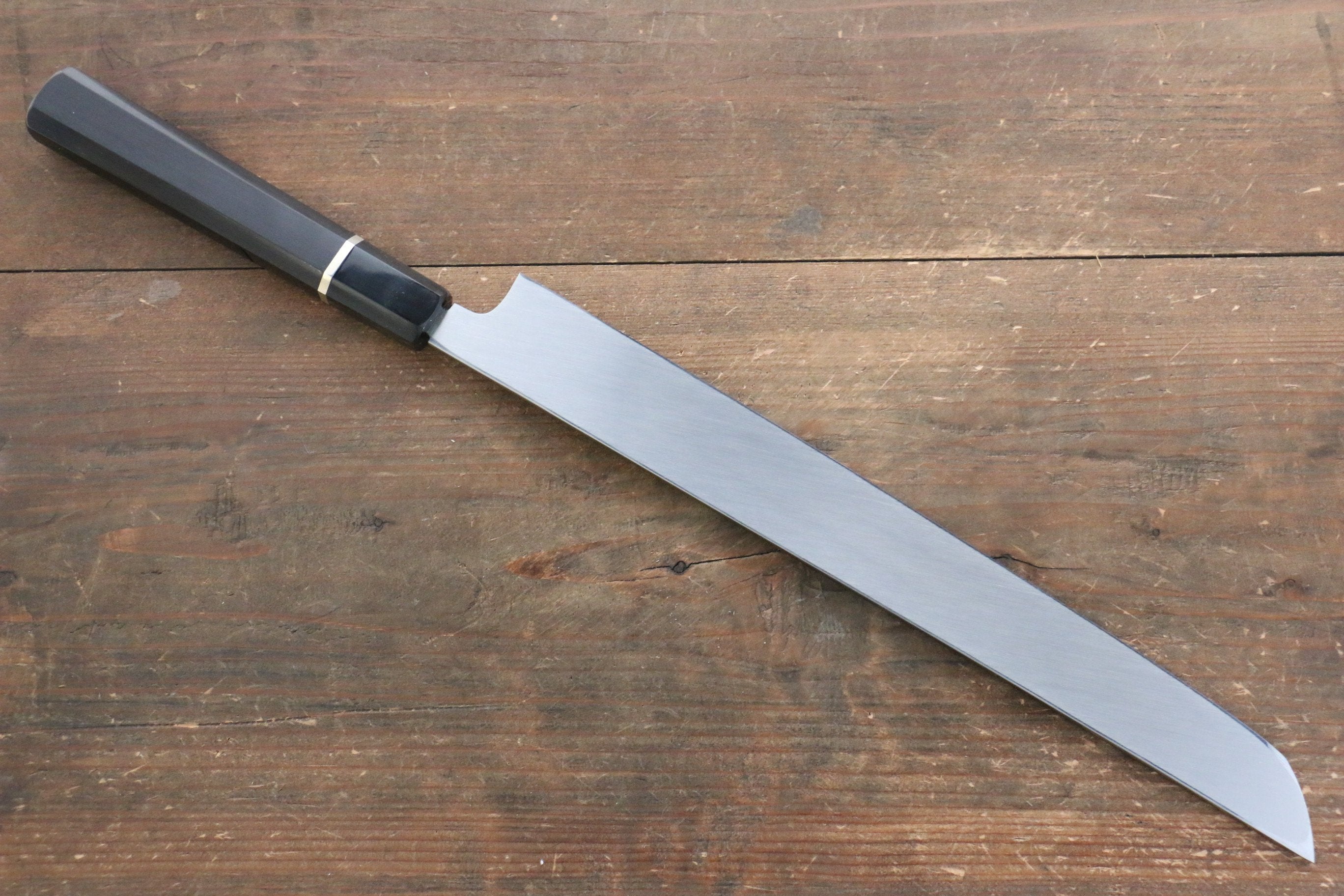 堺 孝行 本燒 青鋼一號 鏡面處理 先丸蛸引  300mm 黑檀（帶環型設計）握把 附刀鞘 - 清助刃物