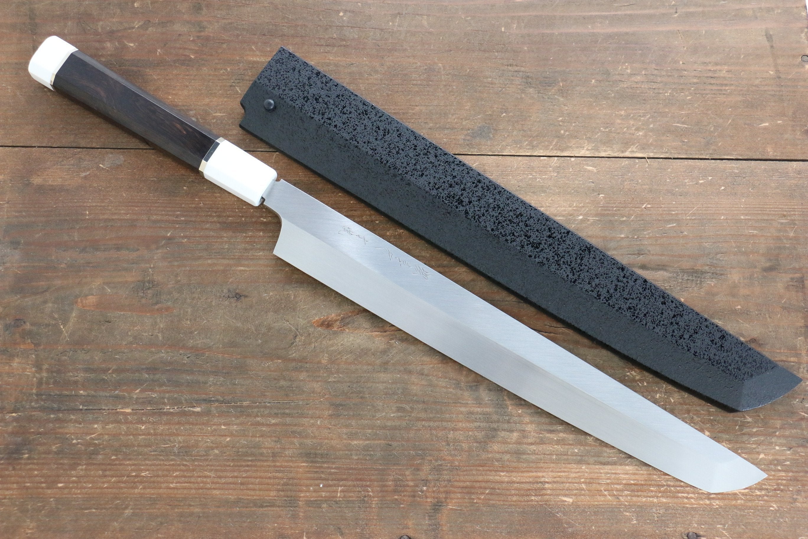 堺 孝行 玄武 本燒 白鋼二號 先丸柳刃  300mm 黑檀（兩側帶環型設計）握把 附刀鞘 - 清助刃物