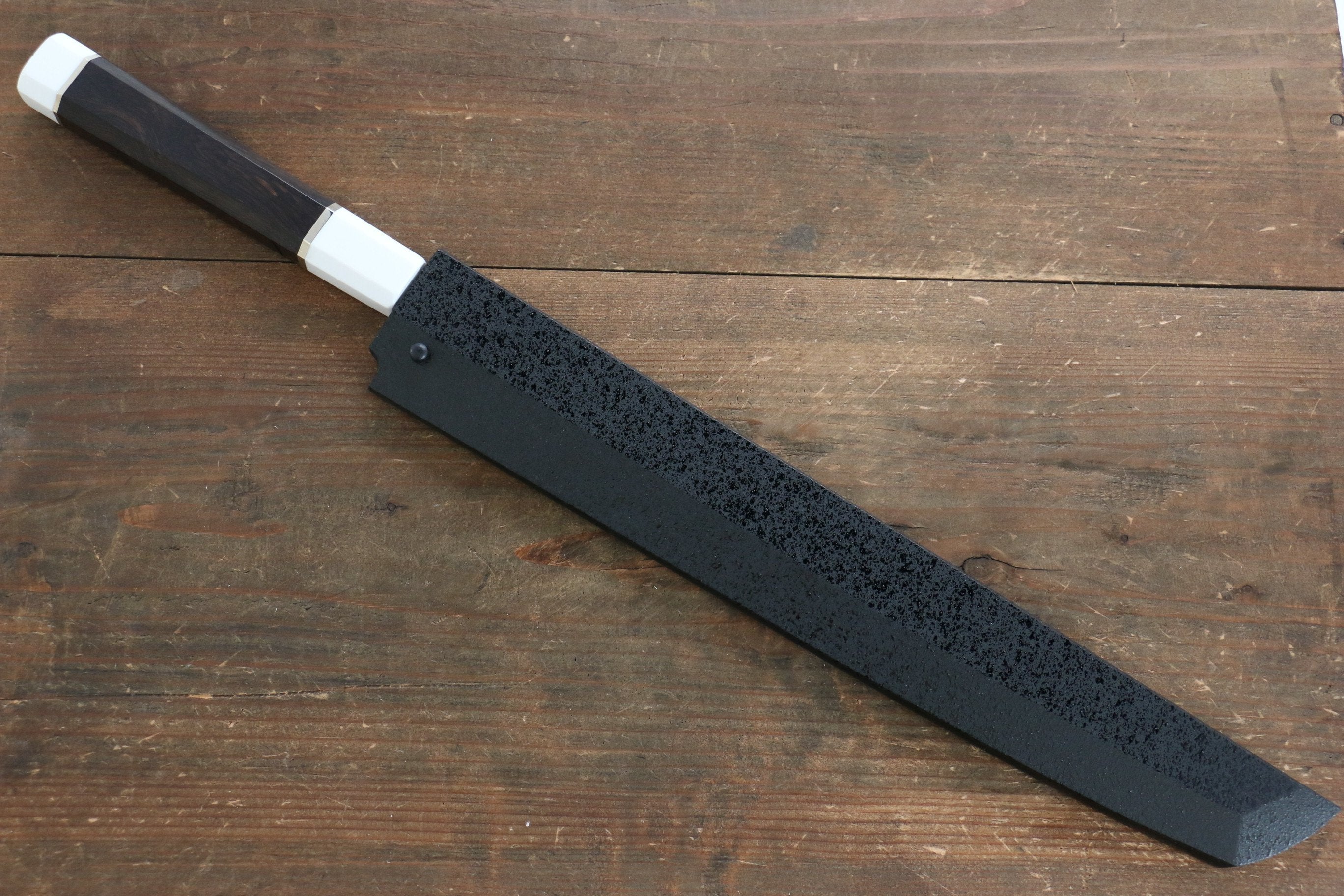 堺 孝行 本燒 青鋼二號 鏡面處理 先丸蛸引  300mm 黑檀（帶環型設計）握把 附刀鞘 - 清助刃物