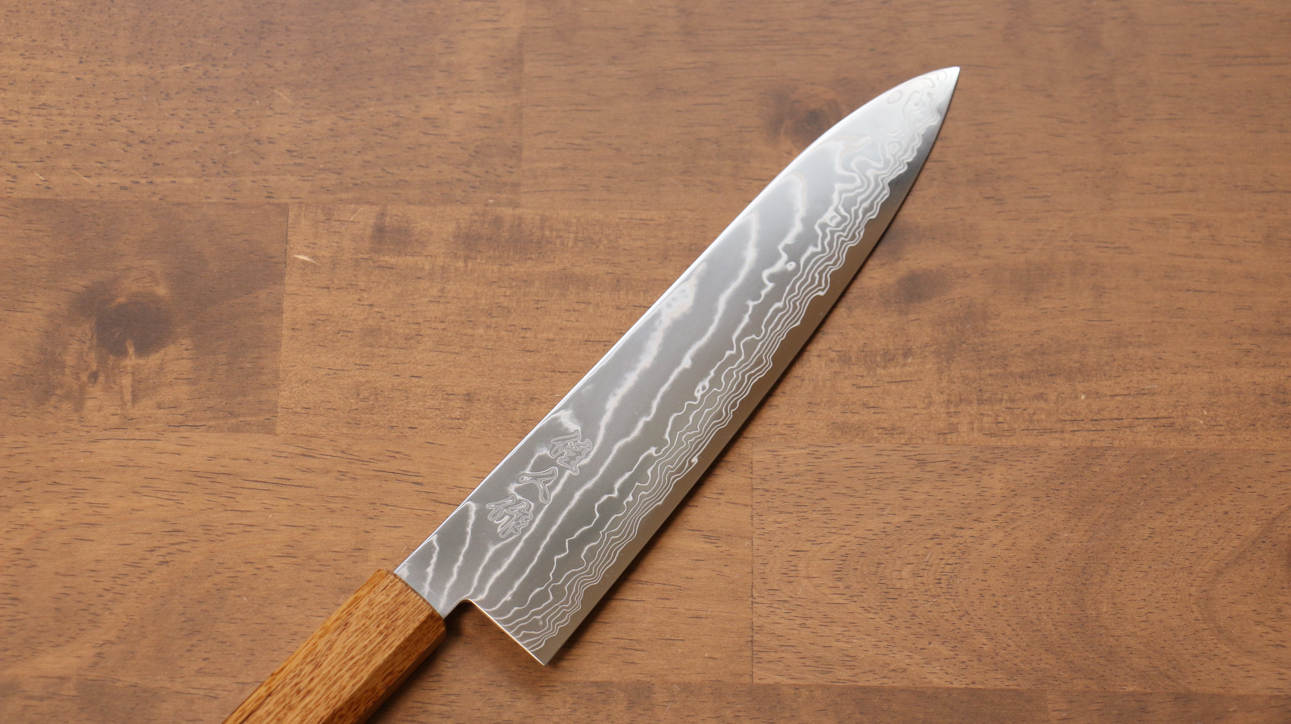 佳人 特殊鈷合金 大馬士革紋 牛刀  210mm 燒櫟木（八角） 握把 - 清助刃物