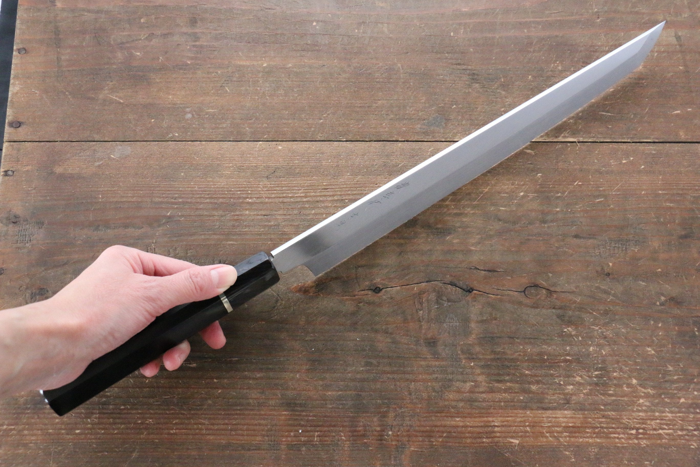 堺 孝行 玄武 本燒 白鋼二號 先丸柳刃  300mm 黑檀（帶環型設計）握把 附刀鞘 - 清助刃物