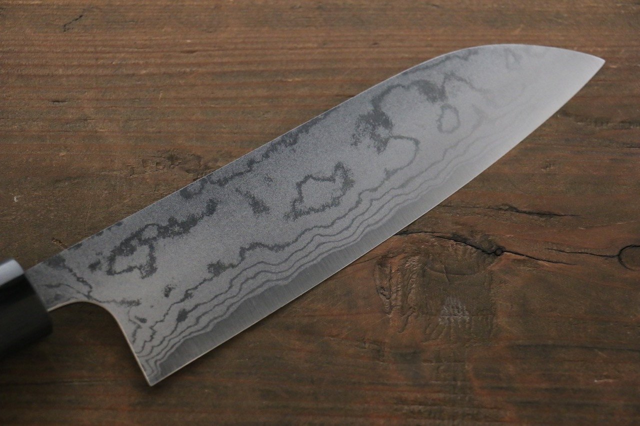 尾形 峻吾 白鋼二號 大馬士革紋 打磨處理 三德刀 180mm 紫檀木 握把 - 清助刃物