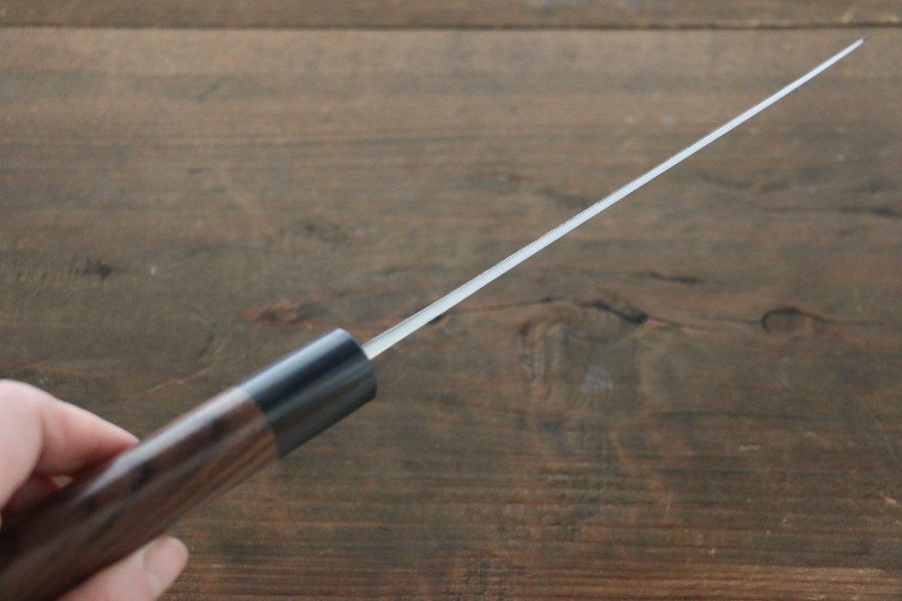 尾形 峻吾 白鋼二號 大馬士革紋 打磨處理 三德刀 180mm 紫檀木 握把 - 清助刃物